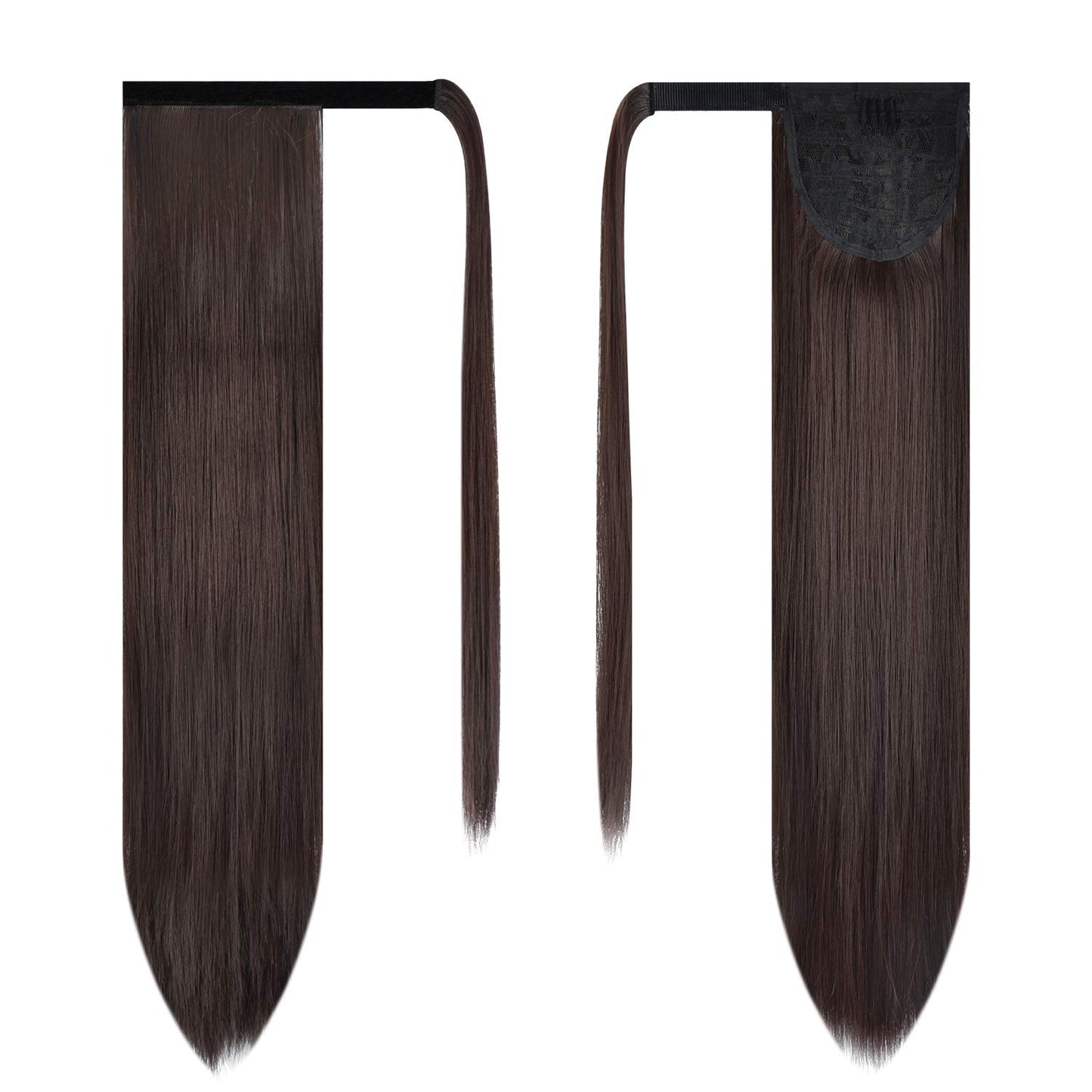BARSDAR Dark Brown Straight Wrap Ponytail Extension - 26 Inch Long Straight Wrap Around Ponytails for Black Women, Clip in Ponytails Hair Extensions Synthetic Brown Pony Tails Hairpieces