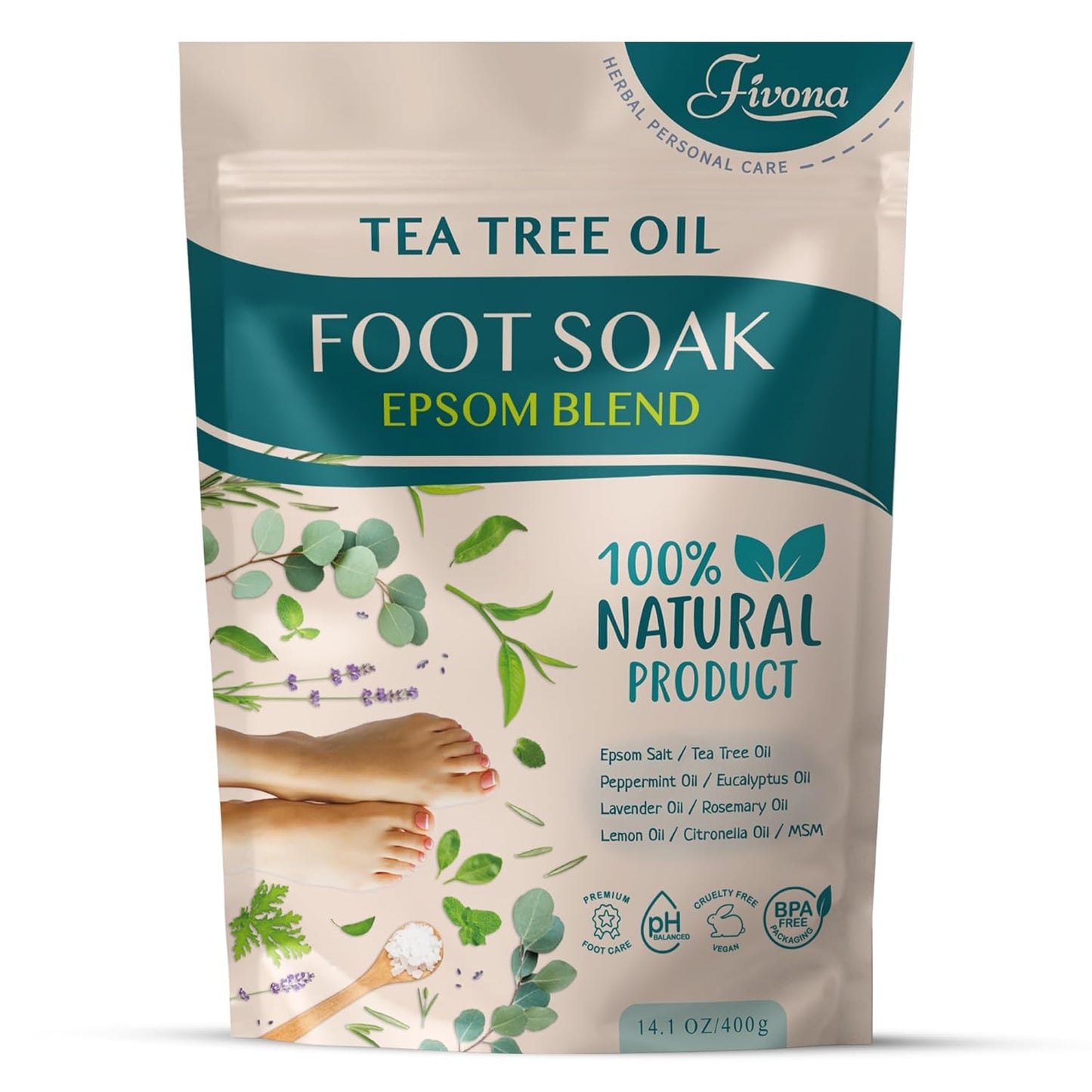 Tea Tree Foot Soak Blend - Epsom Salt with Essential Oils for Healthy Toenails | 14.1 oz, Soothing Relief & Callus Softening