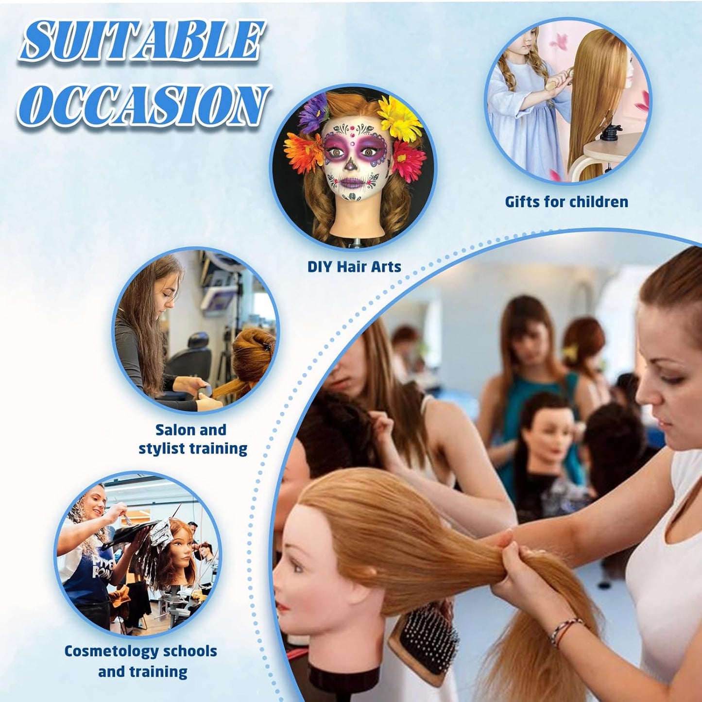 Human Hair Mannequin Head - 80% Real Hair Cosmetology Doll for Hairdresser Practice | Amber Brown with Tripod Stand & Clamp