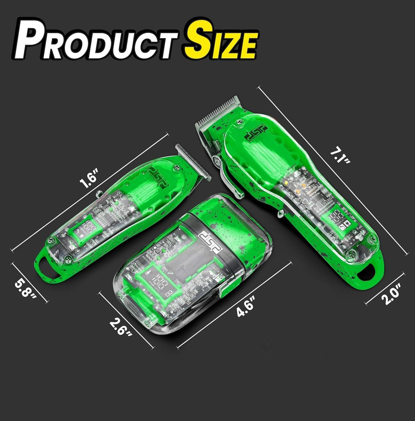 DSP Hair Clipper Set - Professional Rechargeable Trimmer & Shaver Kit for Men | Travel Case, LED Display, Green