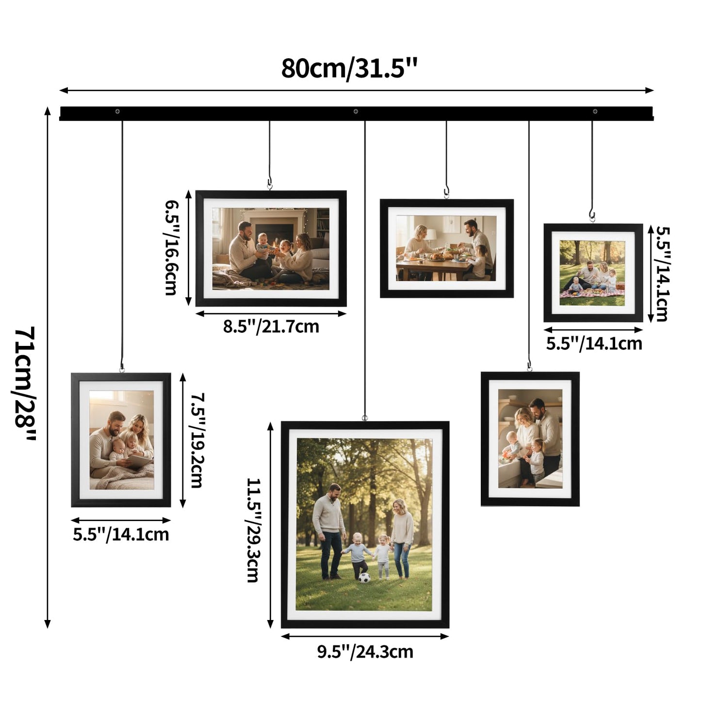 Edenseelake Exhibit Picture Frame Gallery Set, Wall Hanging Collage Frame for Various Sizes 4x4, 4x6, 5x7, 8x10 Inch Photos, Black