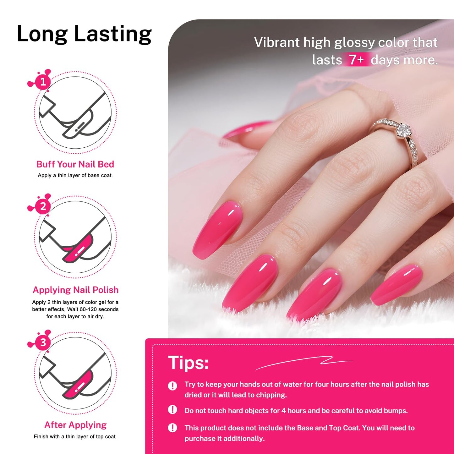 OpenLive 16.5ml Rose Pink Nail Polish Large Volume Quick Dry Nail Polish, Long Lasting Shine, Fingernail Toenail Nail Art DIY Home Travel Nail Art Gift