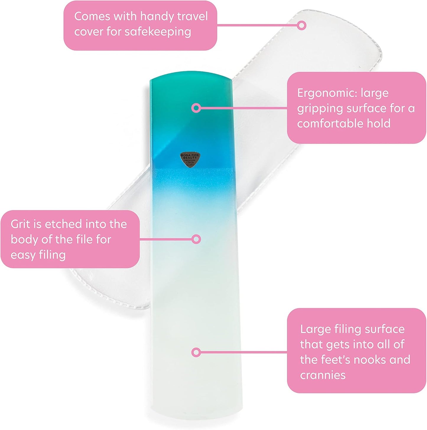 Czech Glass Foot File - BONA FIDE BEAUTY Premium Foot Scraper & Rasp | Includes Protective Sleeve