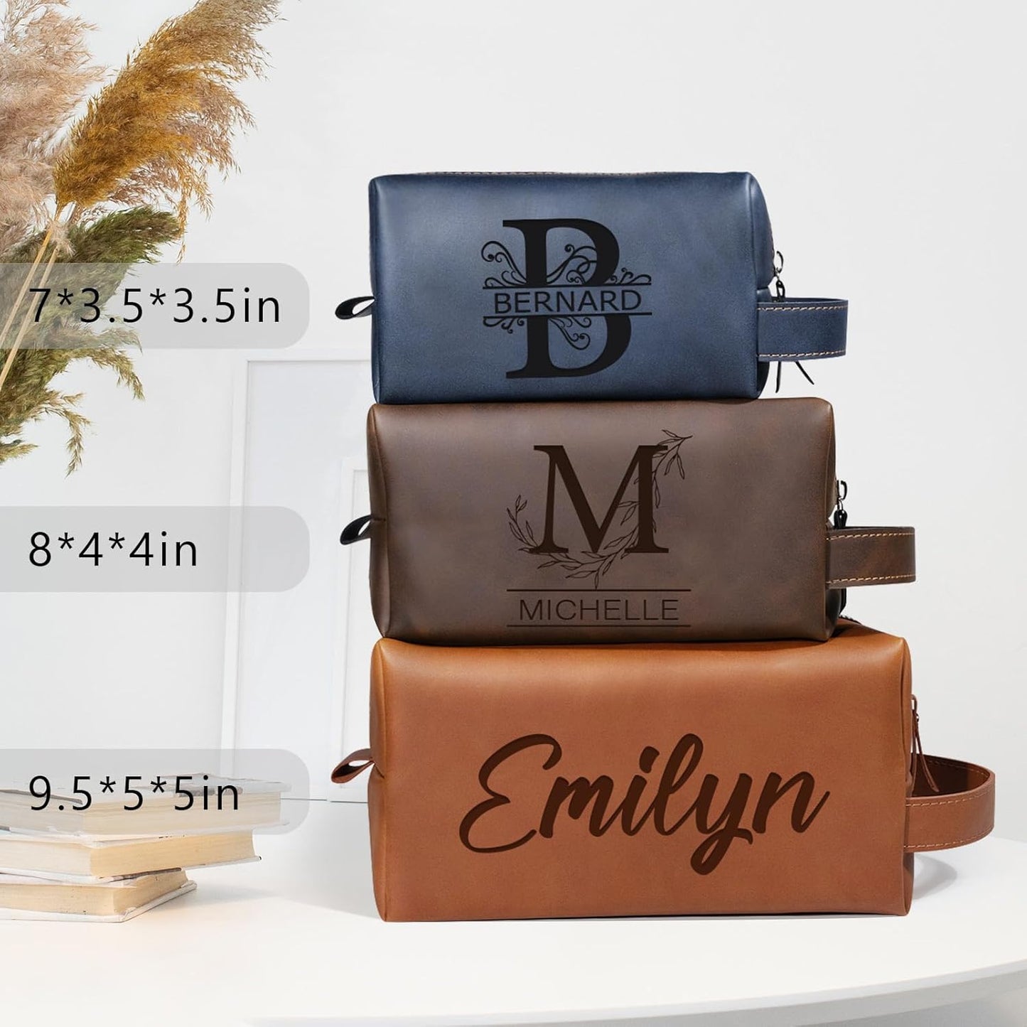 Personalized Leather Toiletry Bag - Engraved Name, Waterproof | Brown Travel Organizer for Men, Perfect Groomsmen Gift