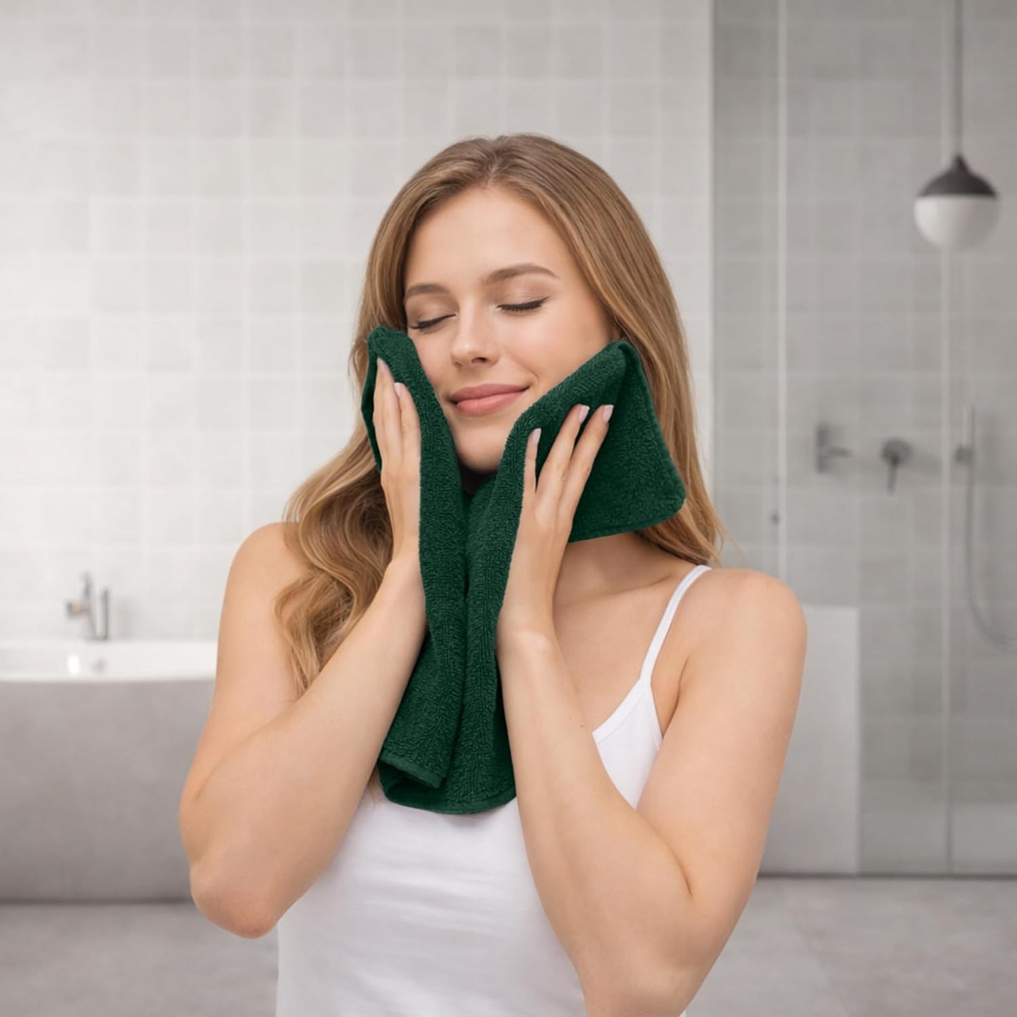 Riverside 12-Pack 100% Cotton Hunter Green Face Towels - Super Soft, Absorbent Washcloths for Bathroom, Spa & Gym | 12x12 Inches