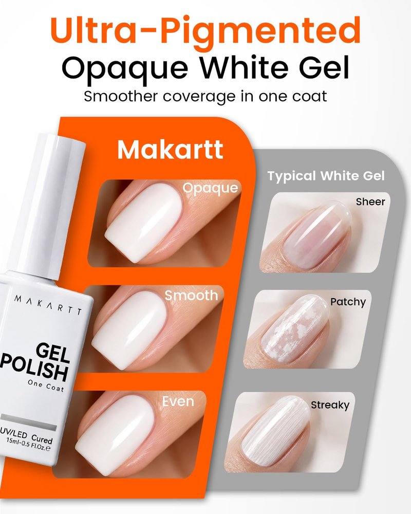 Ultra-Pigmented White Gel Nail Polish - High Gloss 15ml | Perfect for French Tips & Nail Art