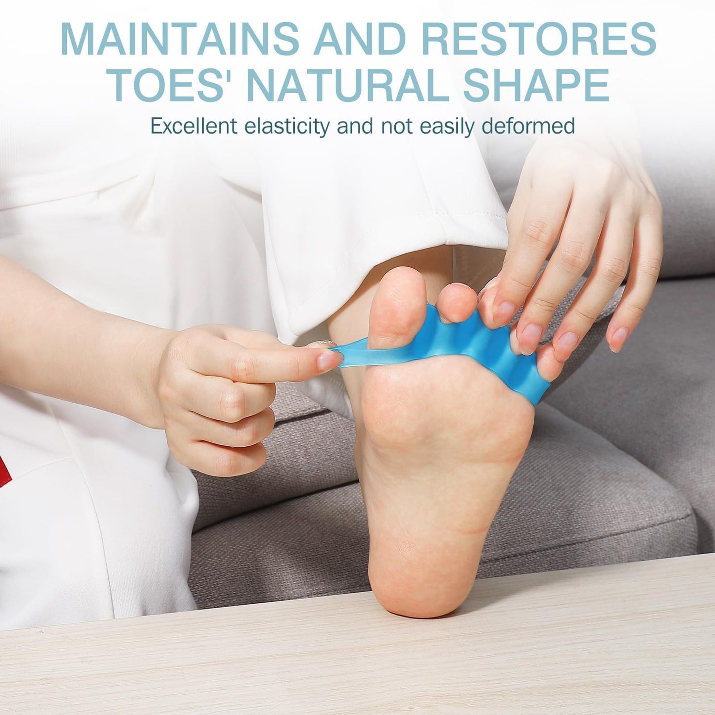 KTSAY Toe Spacers for Women & Men - Silicone Toe Separators for Bunion Relief, Hammer Toe, Plantar Fasciitis & Pedicures | Includes Metatarsal Pad & Therapeutic Yoga Cushion for Foot Pain (8, Blue)
