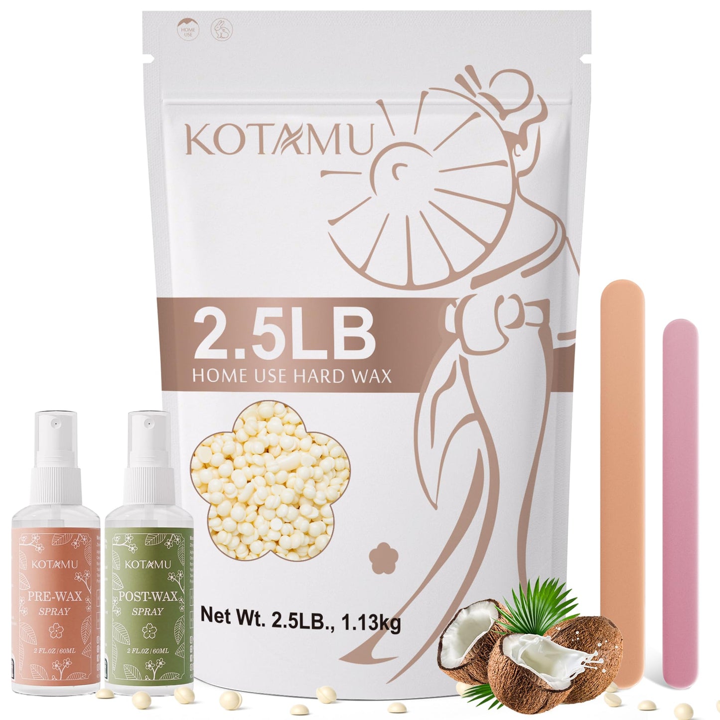 KOTAMU Hard Wax Beads for Women & Men Hair Removal, Cream Wax Beans for Full Body Sensitive Skin Chest Back Leg Facial Bikini Brazilian Waxing, 2.5lb Refill Waxing Beads Target Thick & Thin Hair