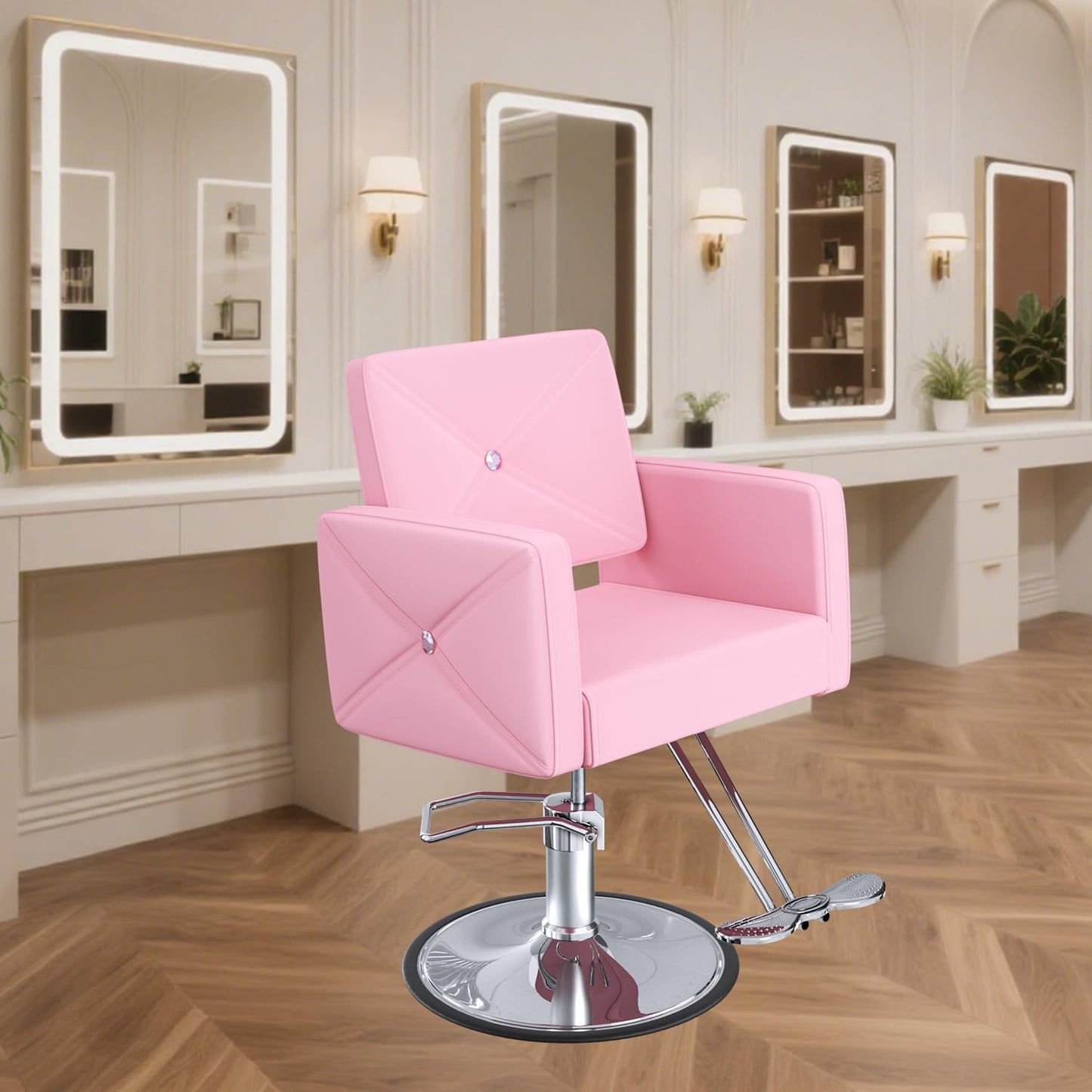 Salon Chair for Hair Stylist - Heavy-Duty Hydraulic Pump, 360° Swivel, Adjustable Height | Elegant Pink