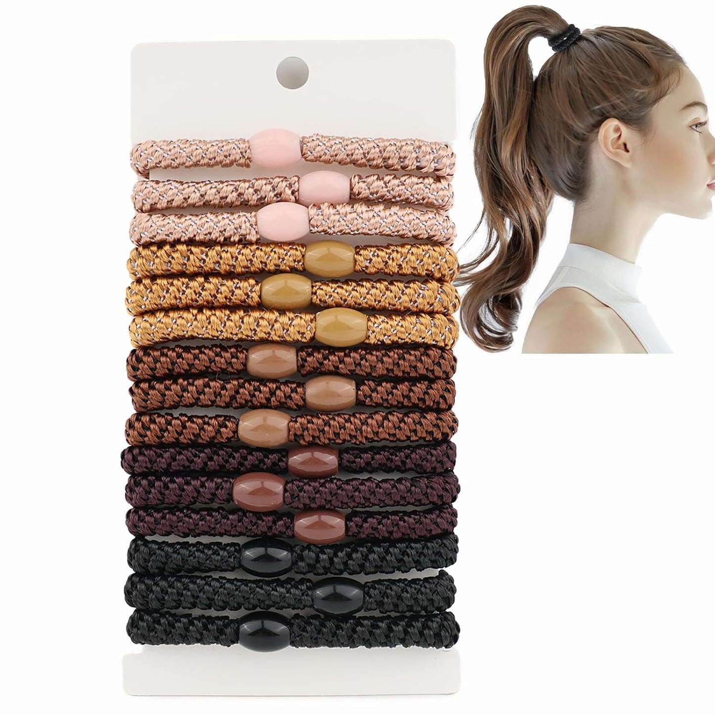 Braided Hair Ties for Women & Girls - 15 PCS High Elastic Ponytail Holders | No Damage, Neutral Color