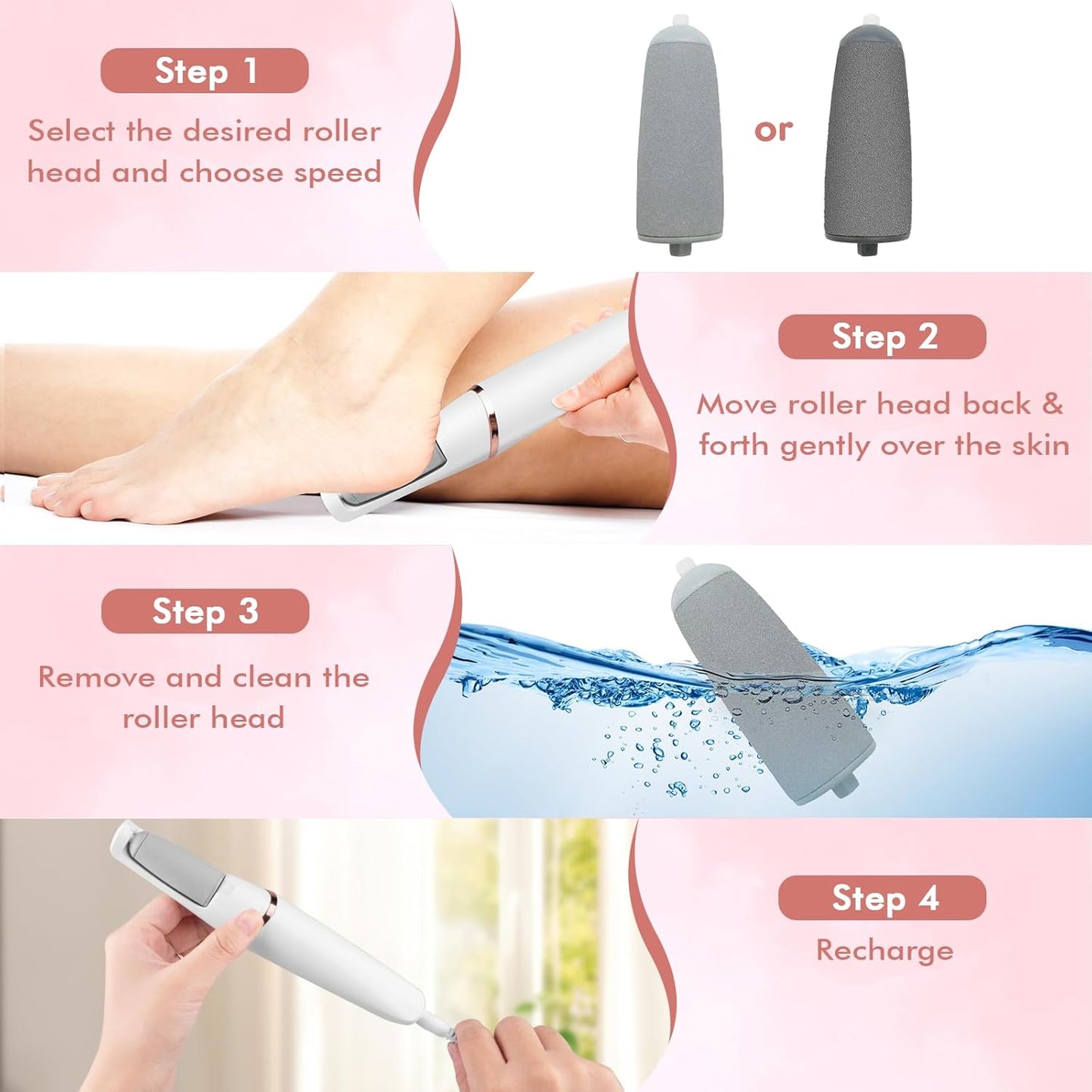 Electric Foot File - Professional Callus Remover with 2 Grinding Heads & Cleaning Brush | Ideal for Dry, Cracked Skin