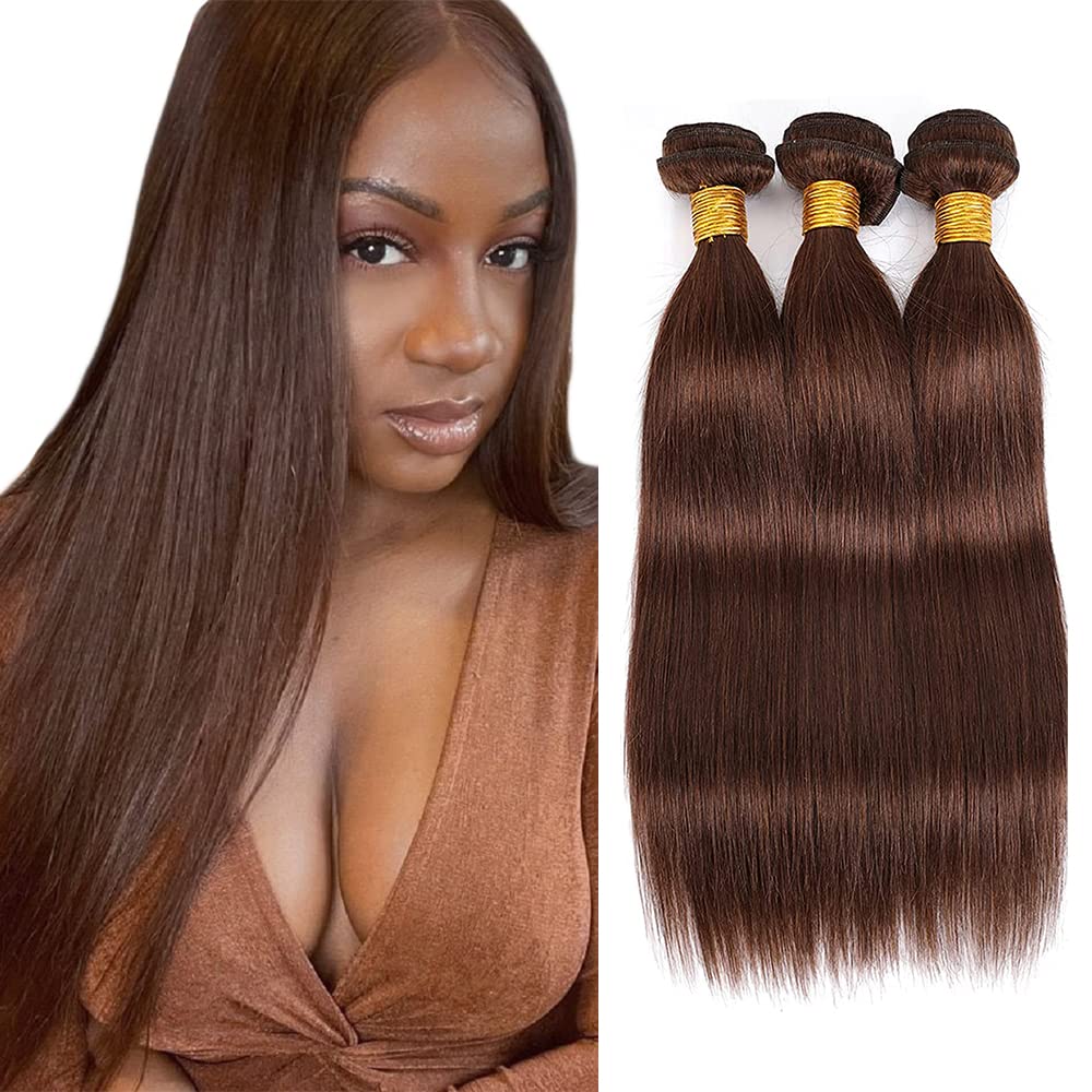 #4 Chocolate Brown Bundles Human Hair Straight Bundles 12 14 16 Inch 3 Bundles Brazilian Remy Hair 50 Grams/Bundle Unprocessed Virgin Hairs Dark Brown Straight Bundle Weaves Extensions