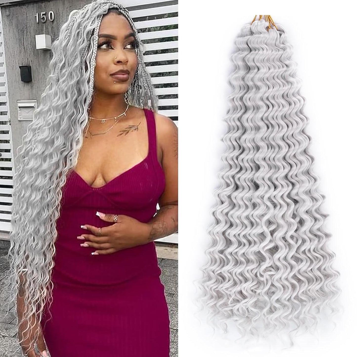 Ocean Wave Crochet Hair Extensions - Deep Wave Synthetic Braiding Hair for Women | 24 Inch, #1B (Pack of 2)