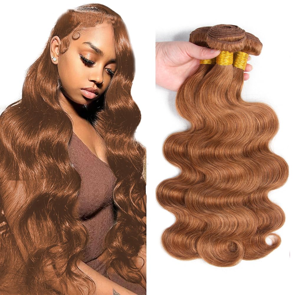 20 22 24 Inch Brown Bundles Body Wave Bundles Human Hair #30 Light Brown Body Wave Bundle Unprocessed Brazilian Virgin Weave Hair 3 Bundle 50 Gram Per Bundle