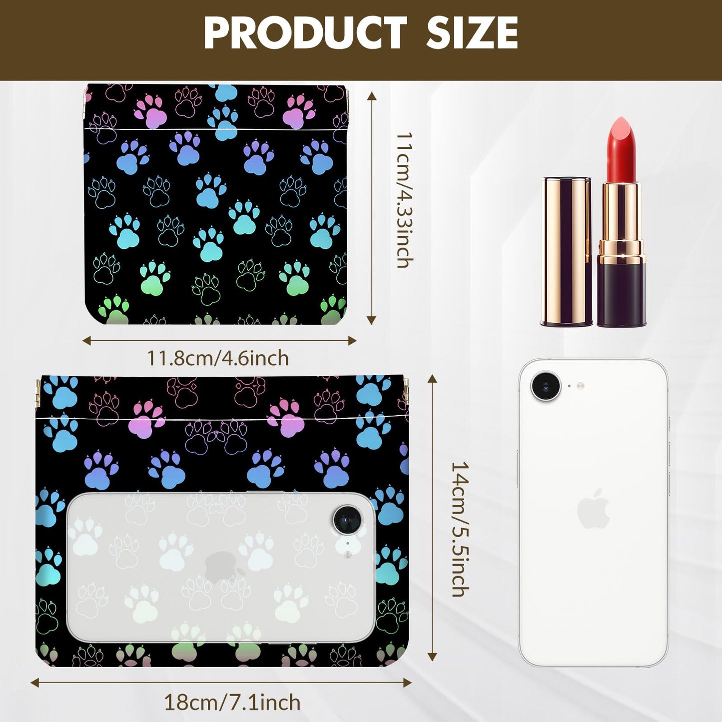 Luoycxy 2 PCS PU Leather Small Makeup Bag Set for Purse,No Zipper Self-closing Cosmetic Bag, Portable Coin Purse Lipstick Accessories Organizer Travel Toiletry Storage Pouch for Women,Dog paw print