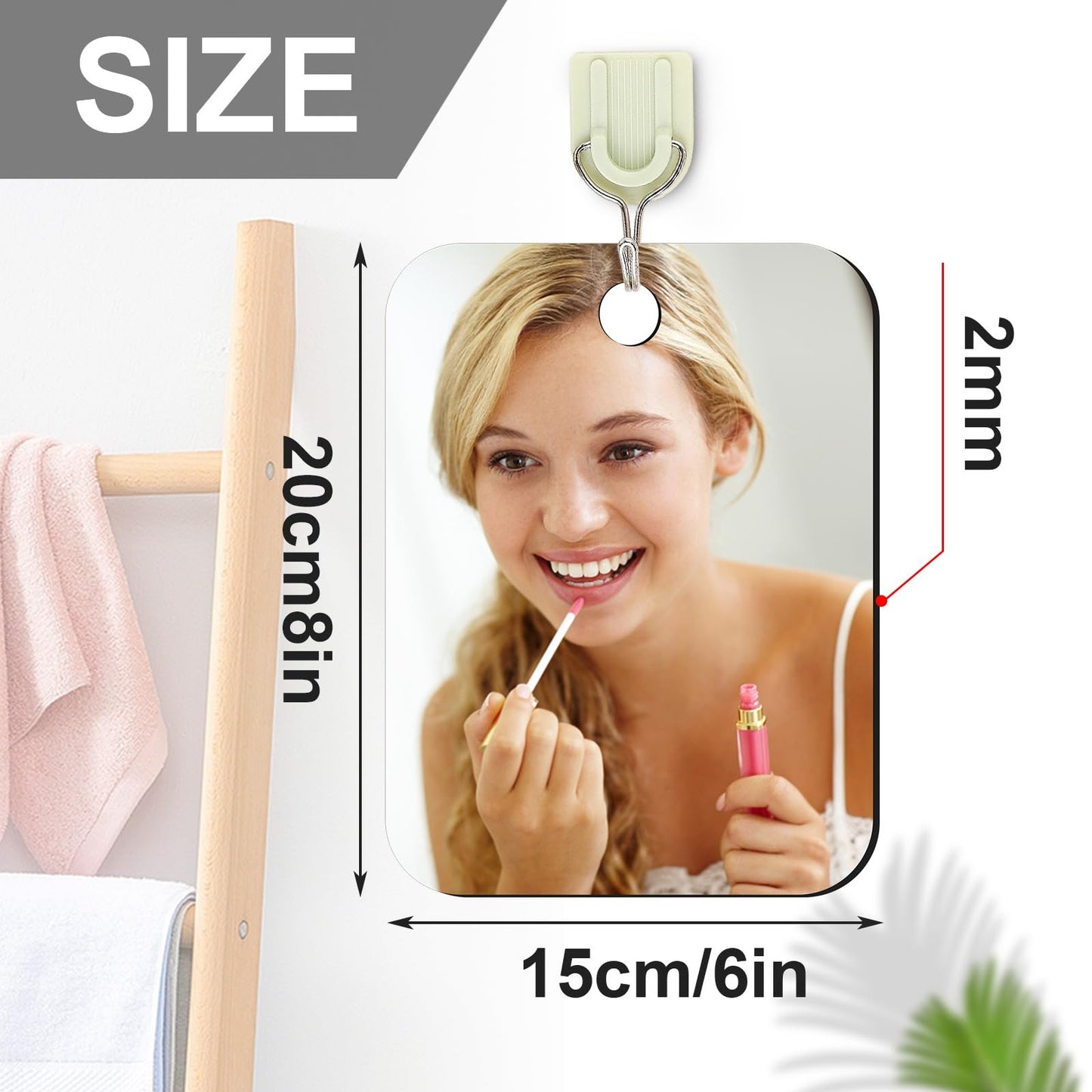 JUNEBRUSHS 2 Pack Medium Mirror for Shaving (6 × 8 inch) Fogless Shatterproof Mirror for Wall Hanging Bathroom Handheld Makeup Mirror for Men Portable Travel Camping Mirrors