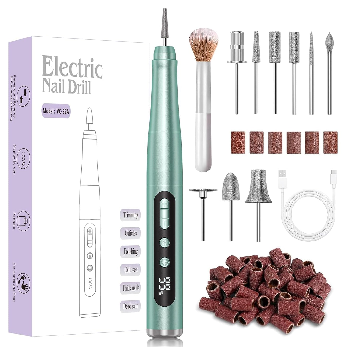 Cordless Nail Drill - 35000RPM Electric Nail File for Acrylic Gel Nails | Portable Professional Manicure & Pedicure Kit with LCD Display