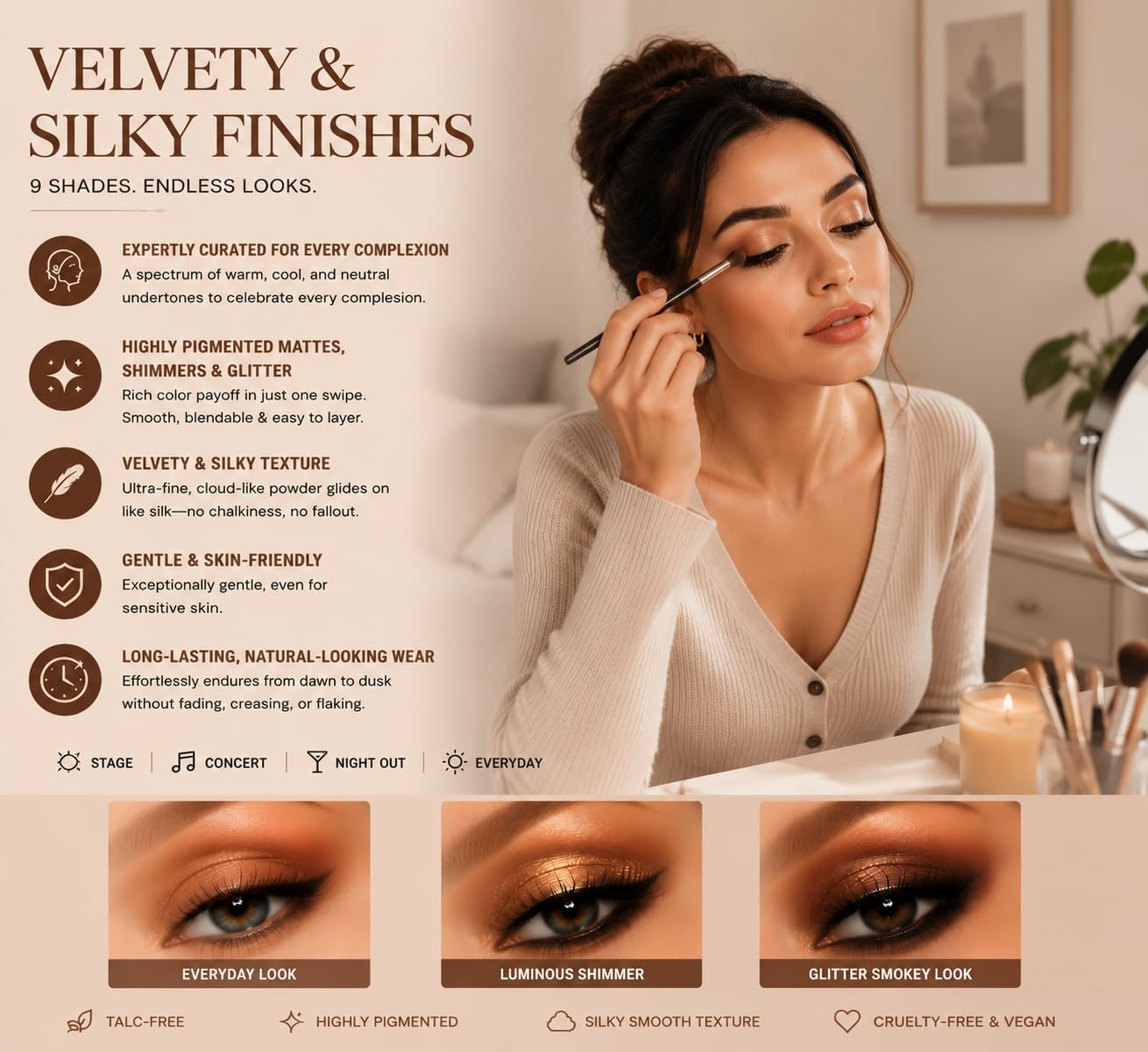 Océane Neutral Eyeshadow Palette - 9 Highly Pigmented Colors for Long-Lasting, Natural Eye Makeup | Vegan & Cruelty-Free