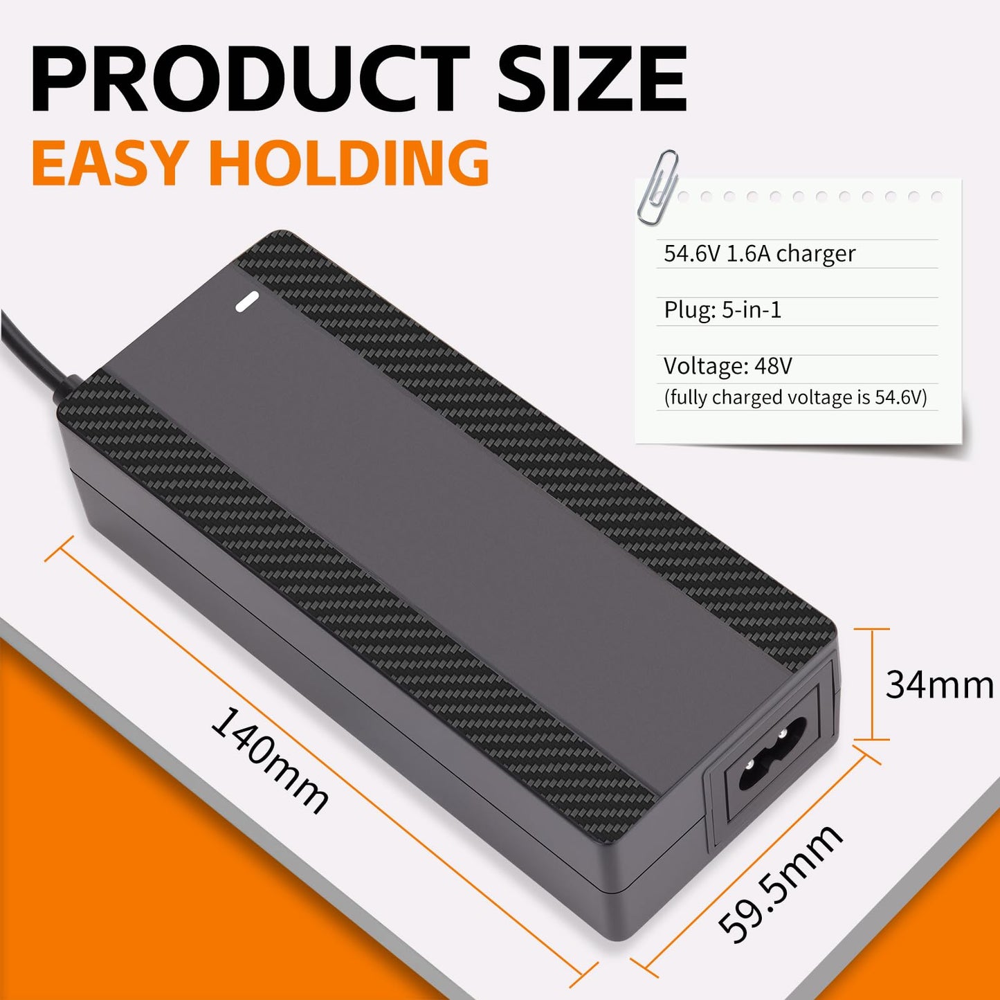 CraogeCoore 54.6V 1.6A Electric Scooter Charger for 48V Lithium Battery, 5-in-1 Plug Smart Ebike Charger Compatible with Jetson, Gotrax, Razor,Segway, Swagtron, Hiboy, Lectric XP and More