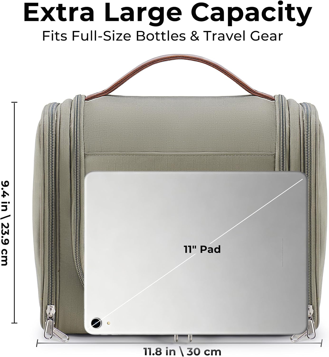 Large Hanging Toiletry Bag for Men - Travel Bathroom Organizer with Hook | Green Hygiene & Grooming Essentials