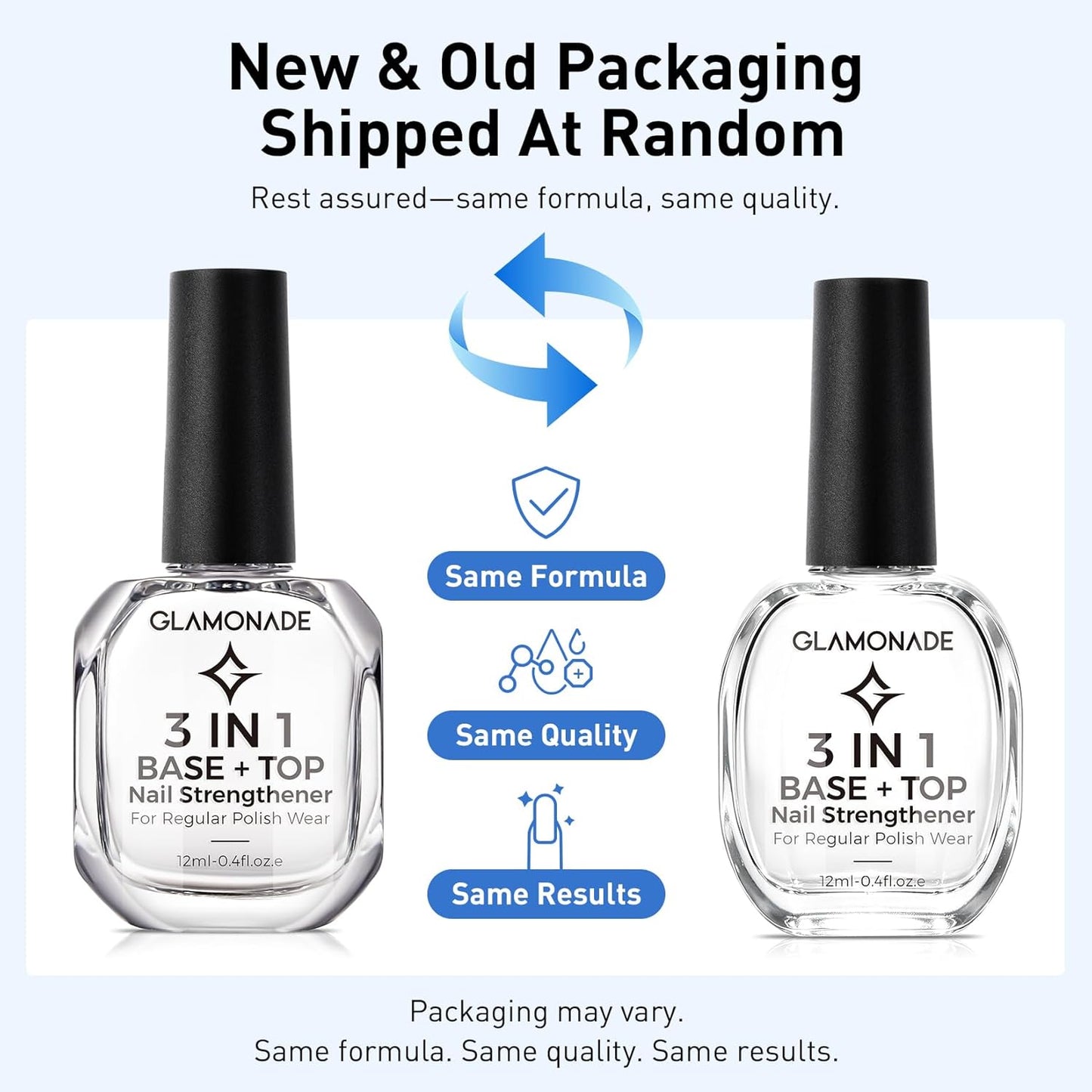Glamonade 3-In-1 Clear Nail Polish - Quick Dry Top Coat & Nail Strengthener | 12ml High Gloss Finish