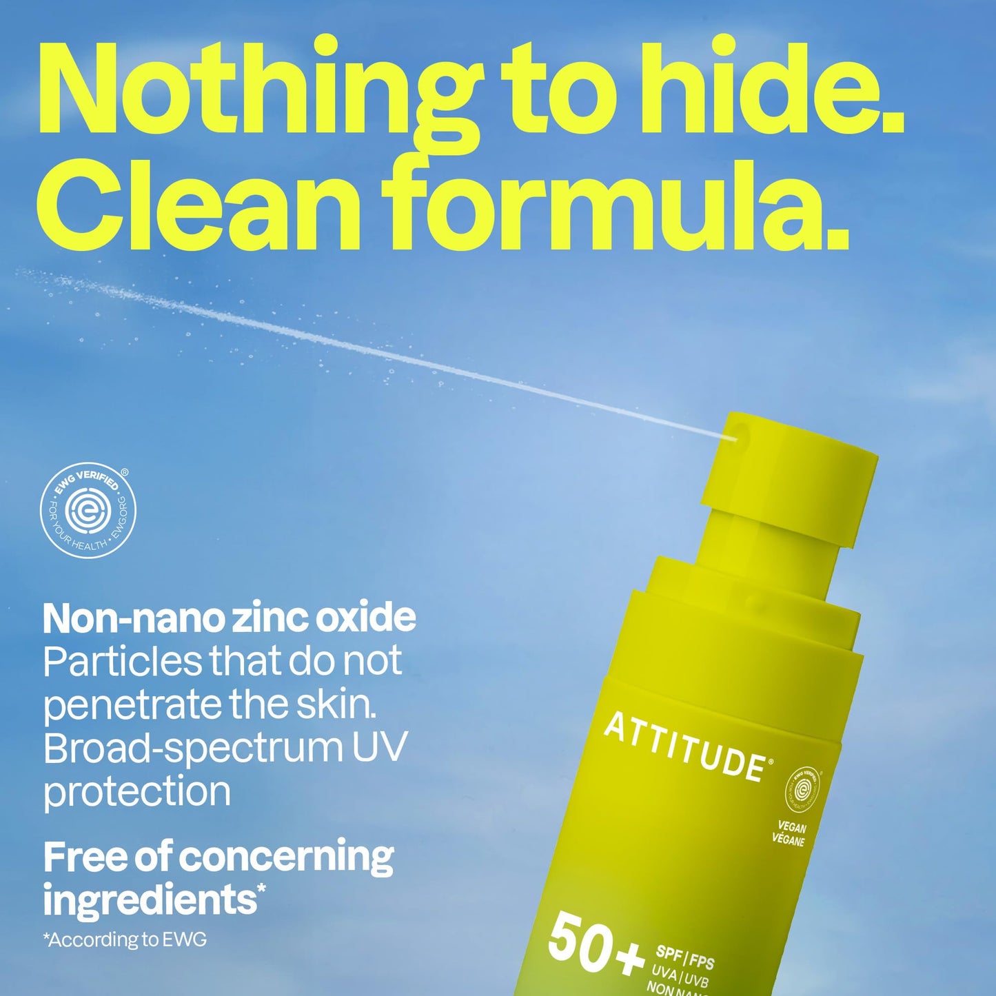 ATTITUDE Mineral Sunscreen Lightweight Lotion SPF 50, Broad Spectrum Zinc Oxide, EWG Verified, Non-Nano, Water-Resistant 80 Minutes, Non-Greasy for Face & Body, Vegan, Unscented, 3 Oz