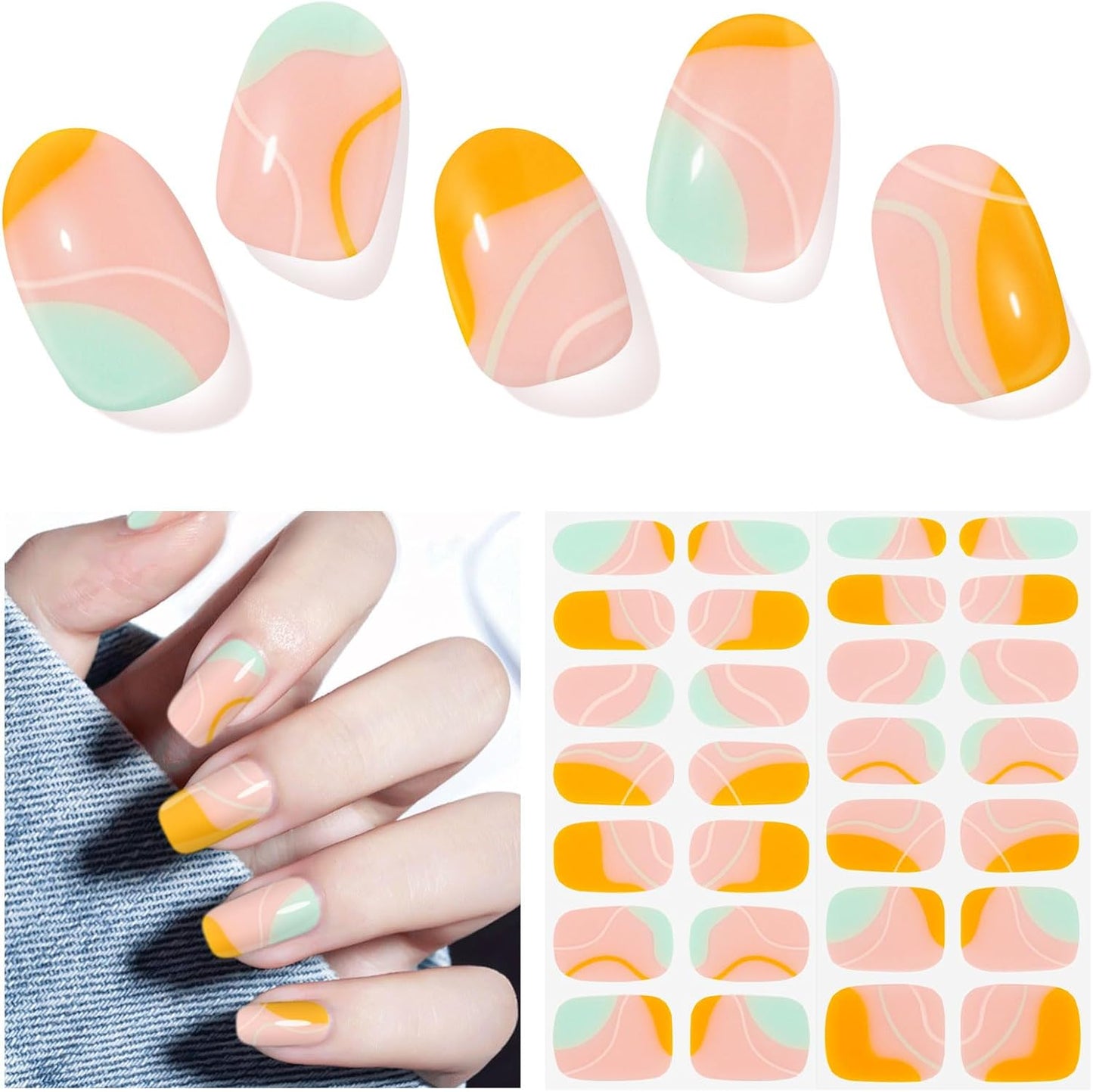 Gel Nail Strips - Semi-Cured UV Nail Stickers for Long-Lasting Manicure | 28 Pcs Light Blue