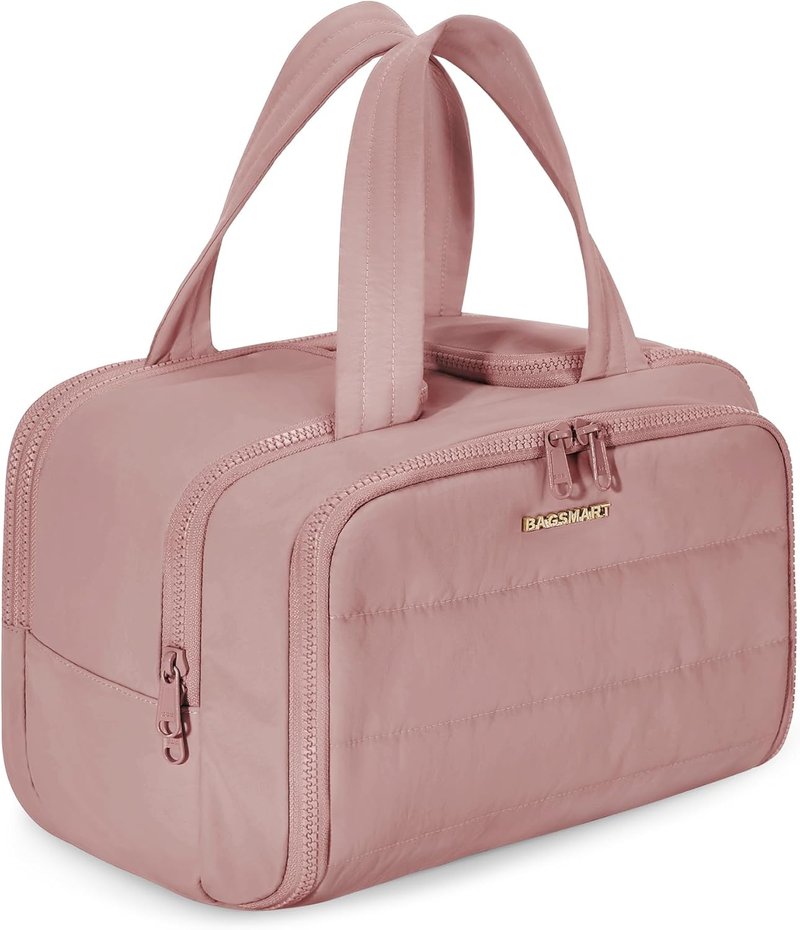 Travel Toiletry Bag - Lightweight Wide-Open Makeup Organizer for Women | Dark Pink
