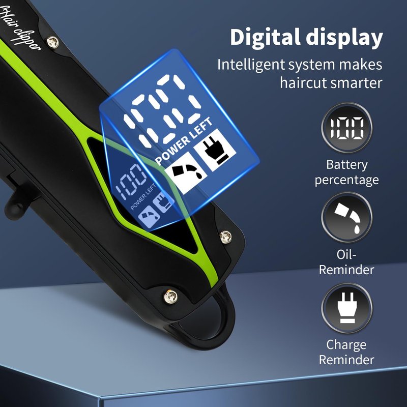 HIENA PRO Hair Clippers for Men, Electric Professional Hair Clipper and Trimmer, Rechargeable Haircut Clippers, Cordless Hair Cutting Tool with LED Display, Gifts for Men(Green)