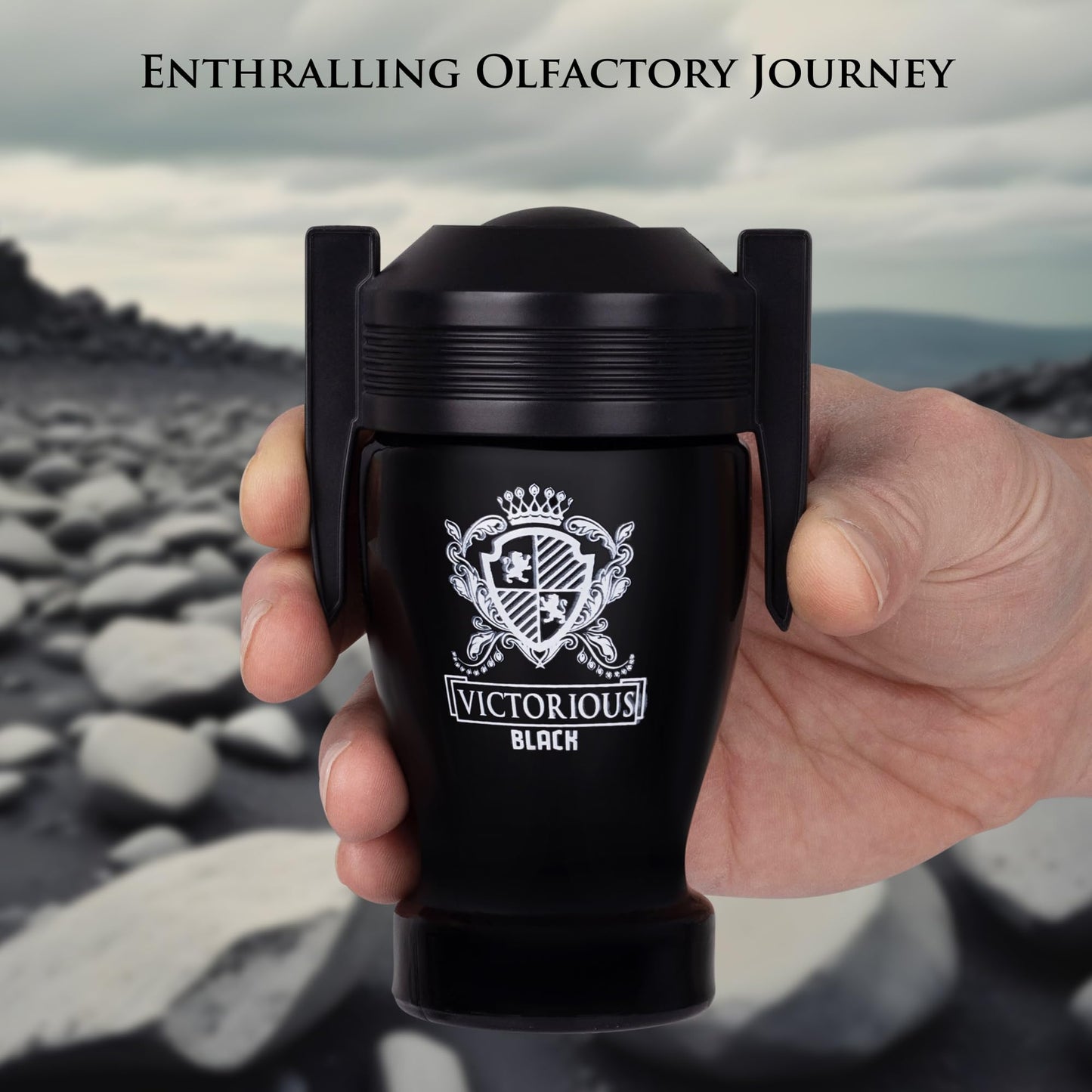 Victorious Black for Men Eau De Toilette 3.4 Fl Oz- Top Notes of Juicy Mandarin Orange & Grapefruit Blended with Sea Notes Base Notes of Ambergris, Guaiac Wood, Patchouli & Moss Elegant 100ml Bottle