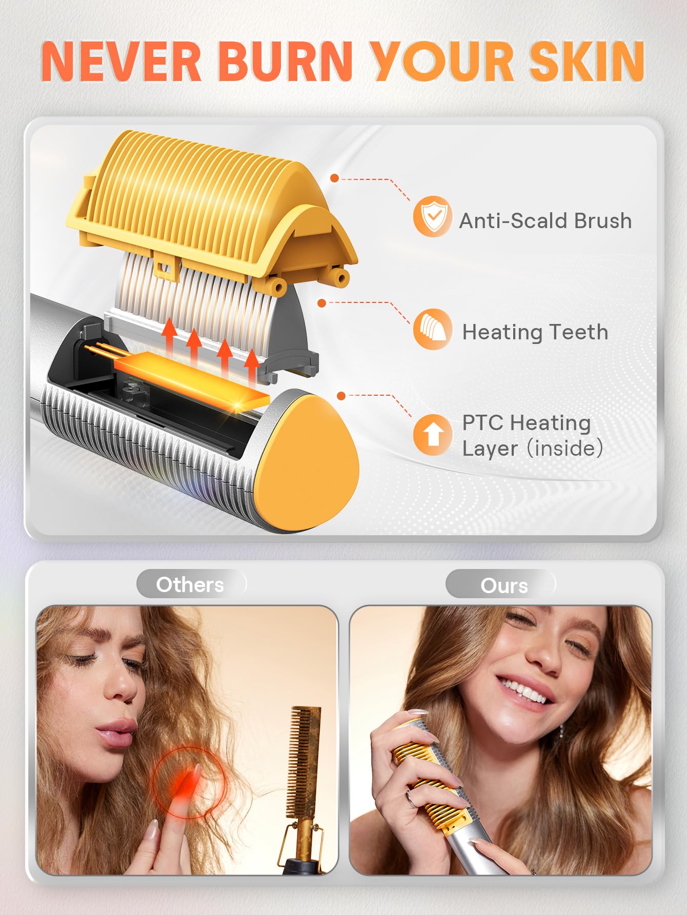 SHEGLAM Hair Straightener Brush, Hair Straightener with 24K Gold Comb, 3D Ionic Hot Comb Straightener, Anti-Scald Design, Fast Heat-Up, Auto-Off, Frizz Control, Sleek & Smooth Styling