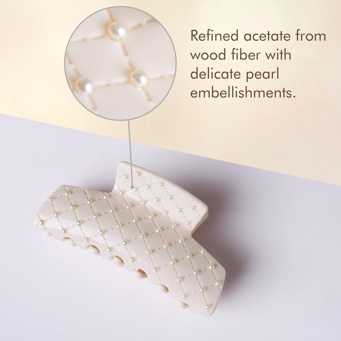 Emma Lily Cream Acetate Rectangle Hair Claw Clip with Pearl Beads - Secure Grip for Thin & Medium Hair, Ideal for Dinner Party Occasions, Gifts for Women