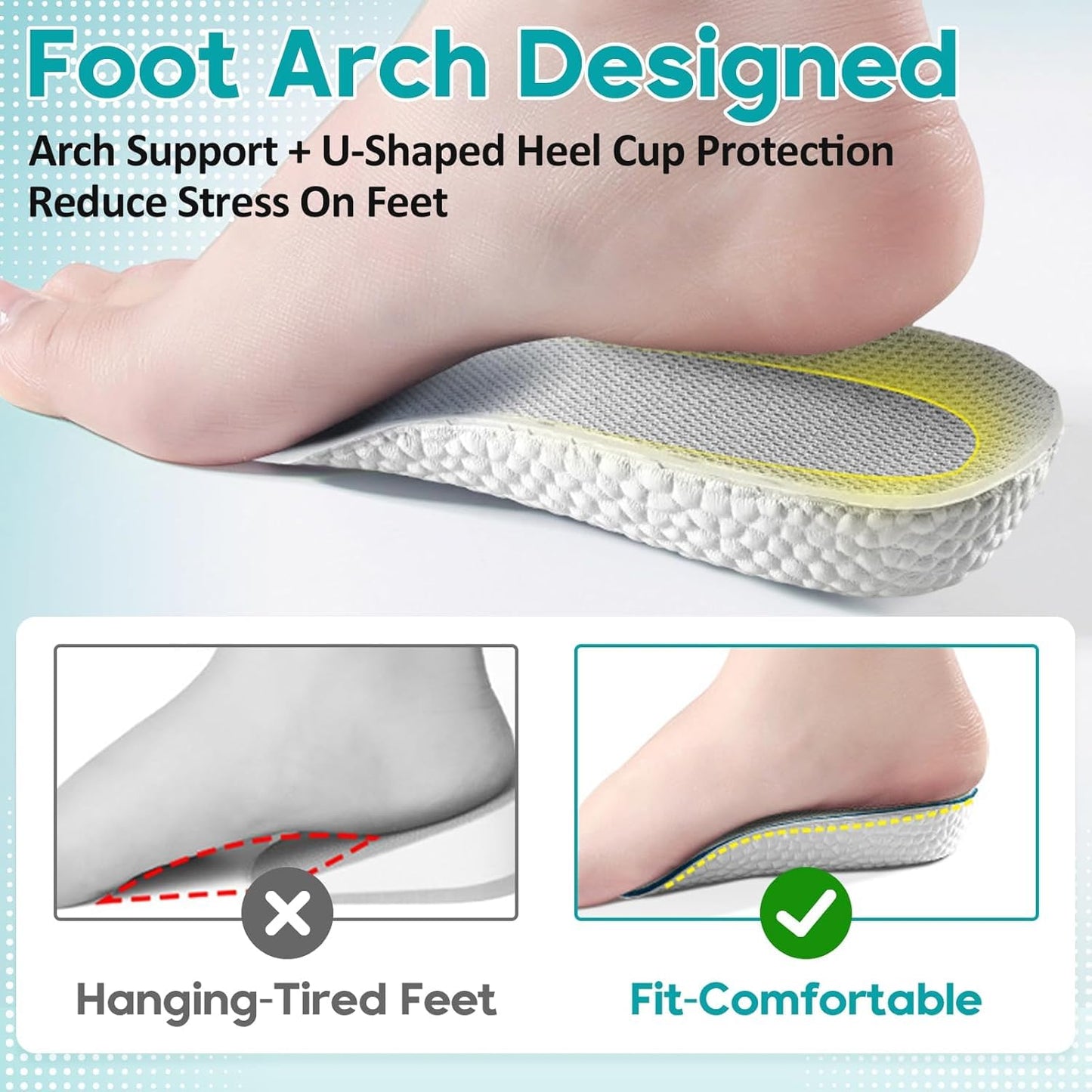 6pcs Height Increase Insoles, 0.6 Inch Elevator Shoe Inserts for Men Women with Arch Support, Gray Comfort Shoe-Insoles for Slight Lift