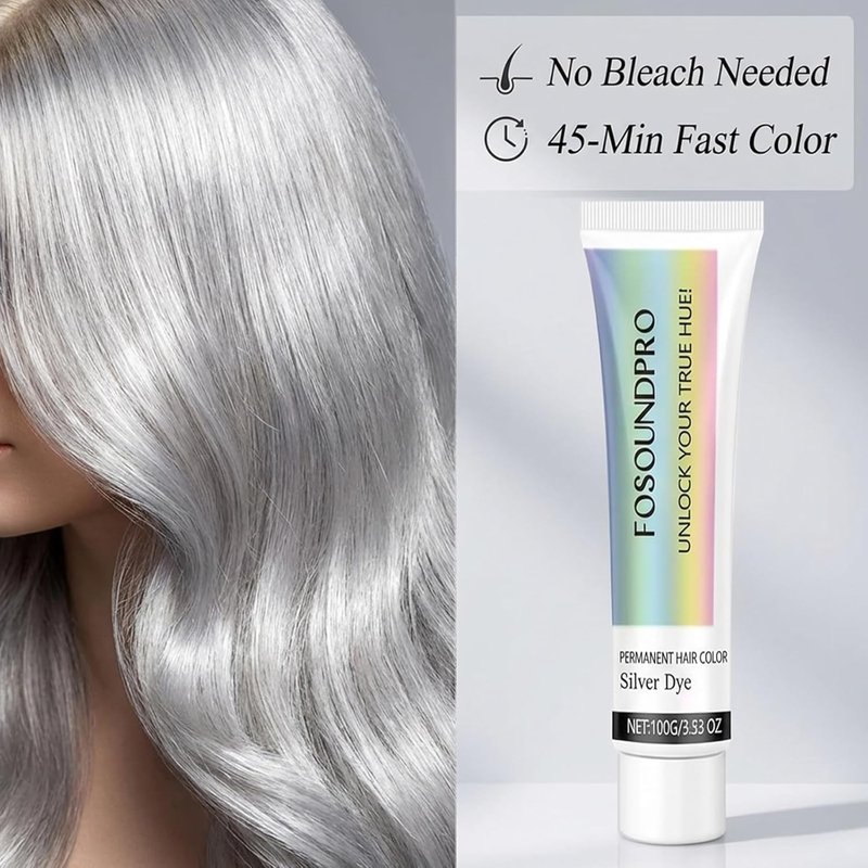 Silver Hair Dye - Vibrant Temporary Silver Color for Light Hair | 2-in-1 Nourishing Formula with Natural Essence Extract