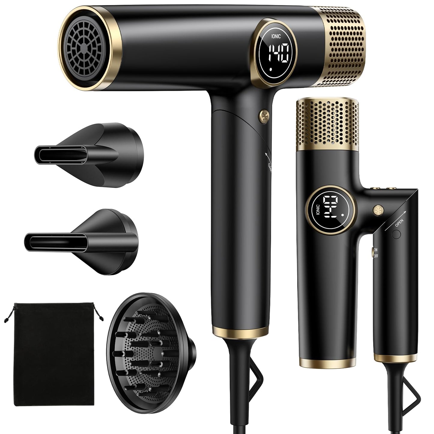 Dual Voltage Travel Hair Dryer with Diffuser, 1900W Professional High-Speed Ionic Blow Dryer for Fast Drying, Lightweight, No Heat Damage, Global Use 110V-240V