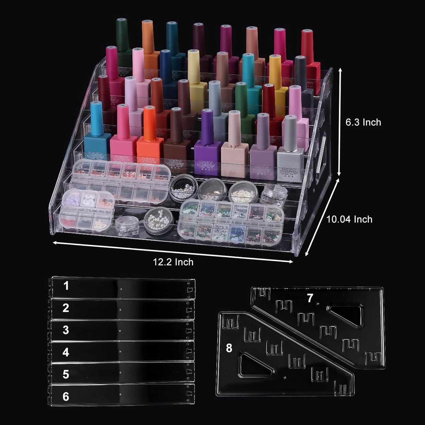 Nail Polish Organizer - Clear Acrylic Makeup Stand & Eyeglasses Display Rack | 6-Layer Storage Tray