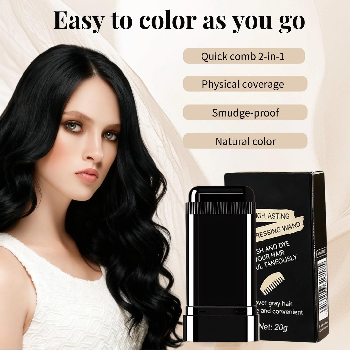 Instant Hair Dye Stick - 2-in-1 Waterproof Black Hair Color Cover | Quick Root Touch-Up