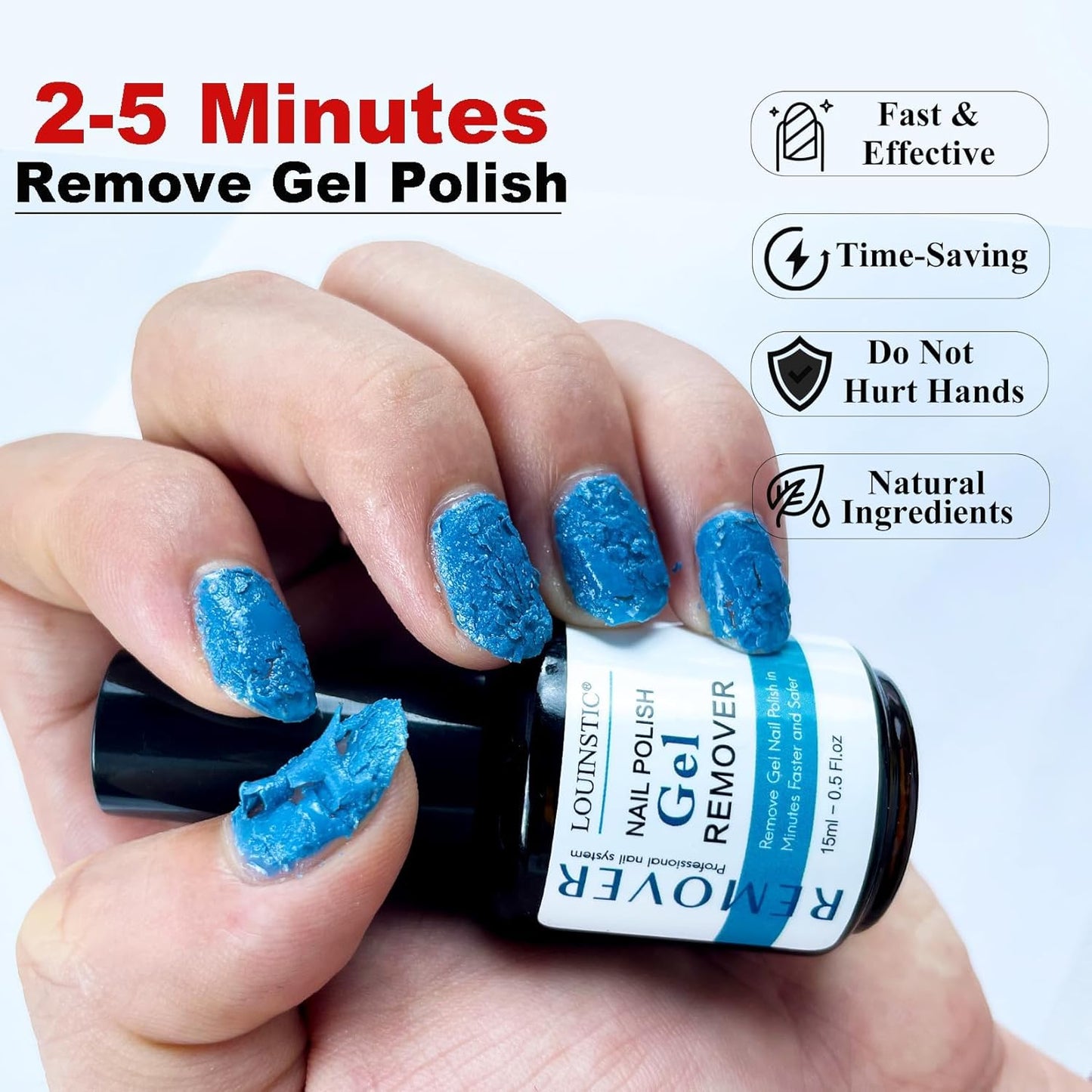 Gel Nail Polish Remover Kit - Fast, Gentle & Non-Damaging Formula | Includes Nail Files for At-Home Manicure (1PC/15ML)