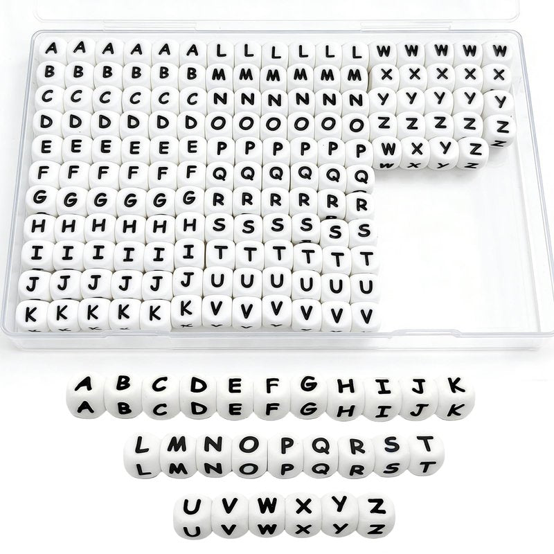 156 Pcs White Silicone Alphabet Beads, 12mm A-Z Square Beads for DIY Jewelry, Keychains, Bracelets, Necklaces & Crafts