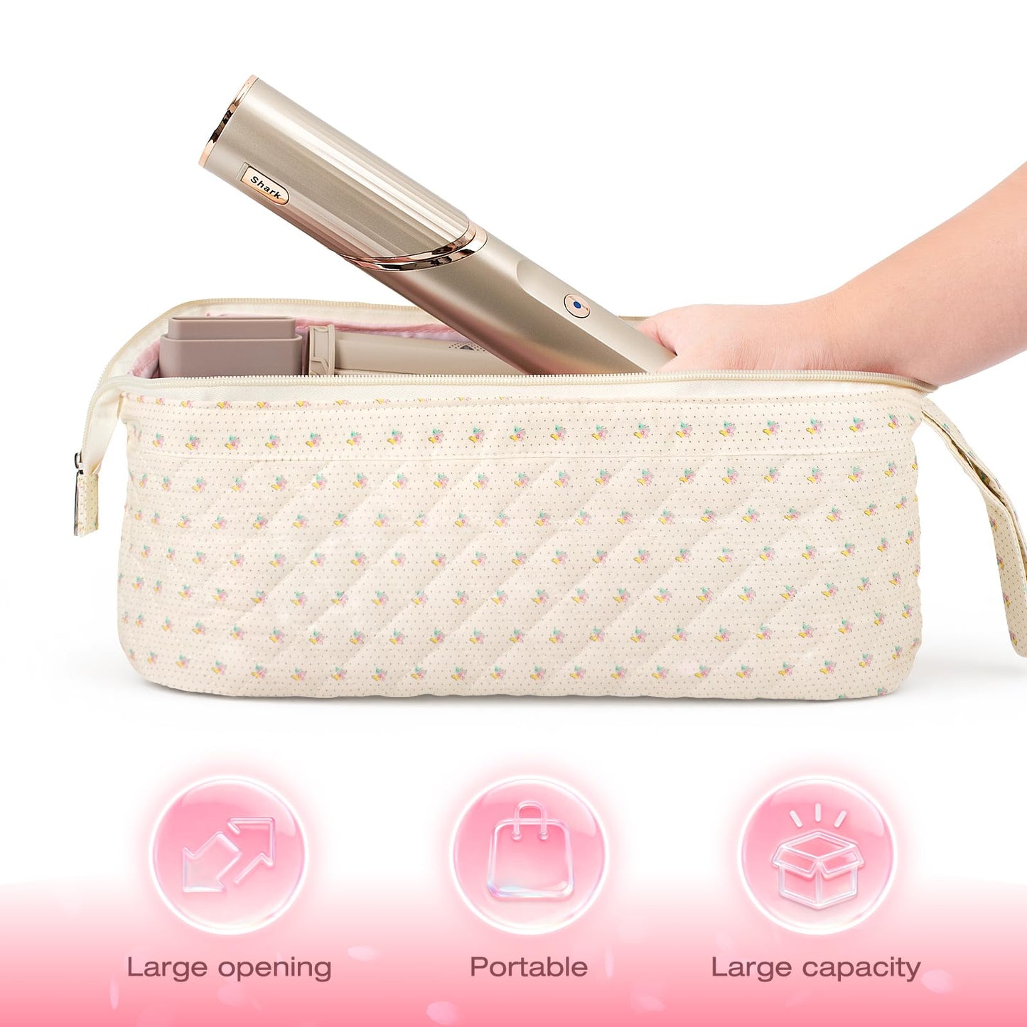 Voryssent Quilted Hair Tool Travel Bag, Shark Flex Style Travel Case For Dyson Hair Dryer Airwrap Bag, Curling Iron Bags Quilted For Shark Dyson Revlon Organizer Accessories (A-Flower)