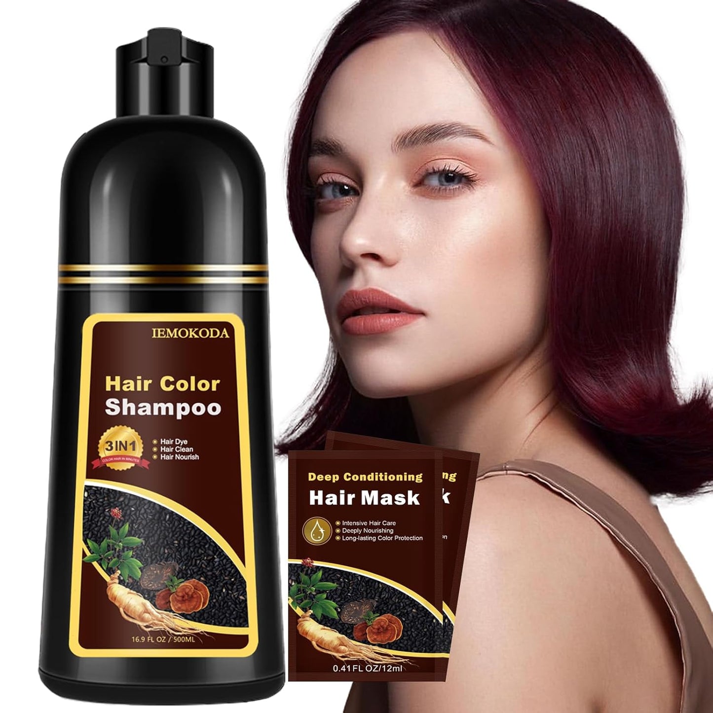 Chestnut Brown Hair Dye Shampoo - 3-in-1 Instant Color for Gray Coverage | 16.9 Fl Oz
