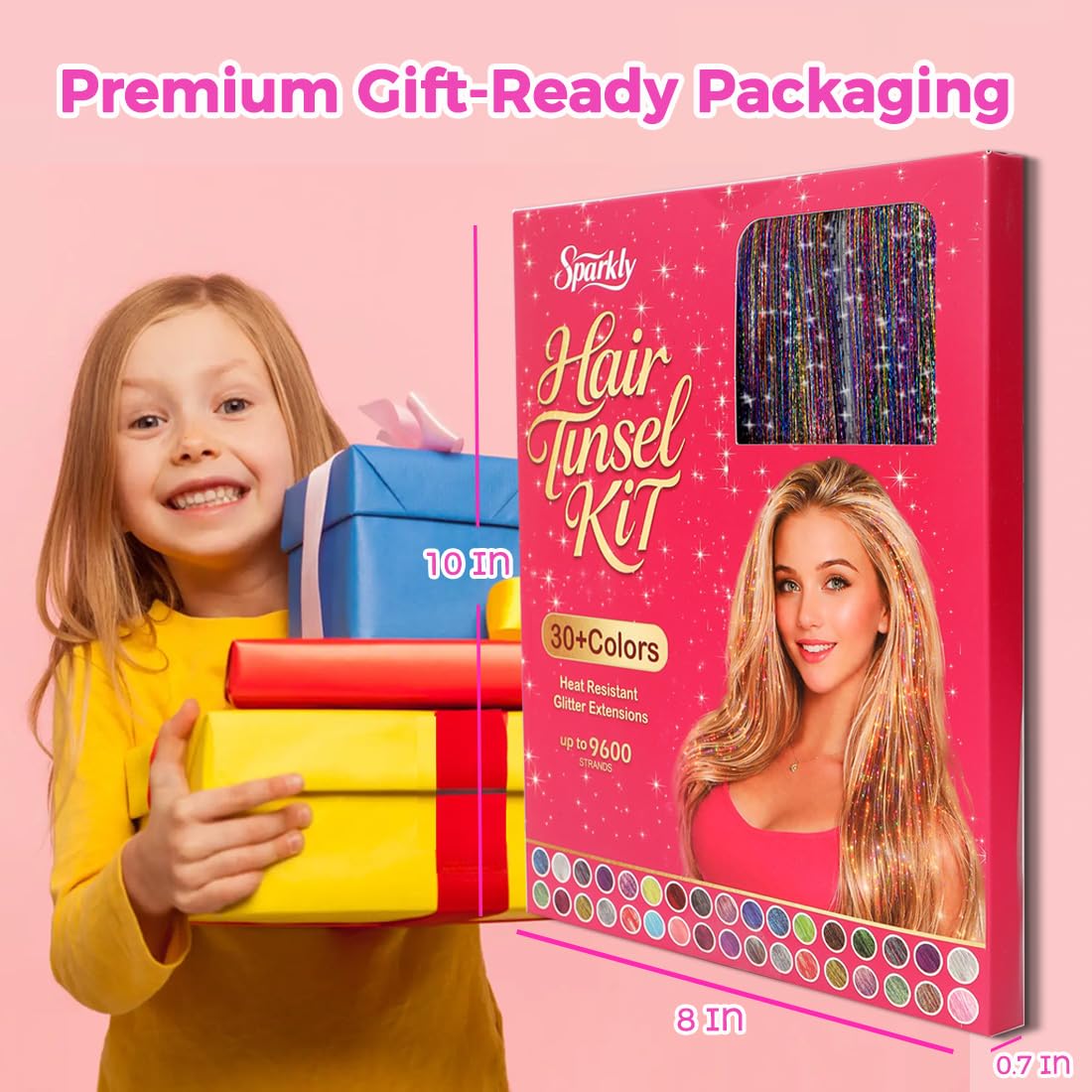 Rainbow Holographic Hair Tinsel Kit - 3200+ Strands of Easy DIY Glitter Extensions | 48" Heat Resistant for Parties & Festivals