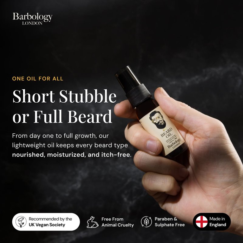 Barbology LONDON Vegan Multi-Purpose Beard Oil for Eliminating Dandruff and Impurities in Hair, 1.02 oz
