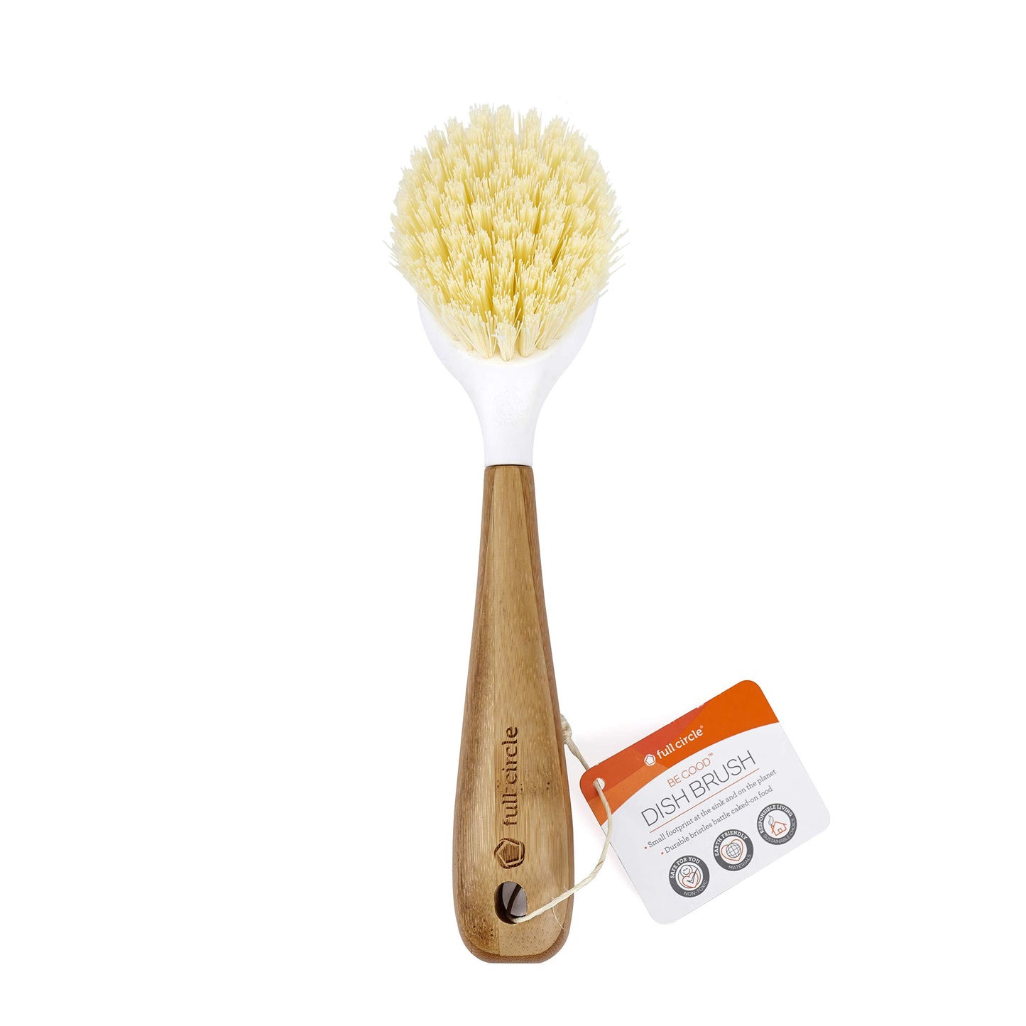 Full Circle Be Good - Bamboo Handle Dish Brush – Sustainable Kitchen Cleaning with Tough Bristles - Natural Dish Scrubber, Nonstick & Cast Iron Cleaner - Long Handle Brush for Dishes, Pots, and Pans