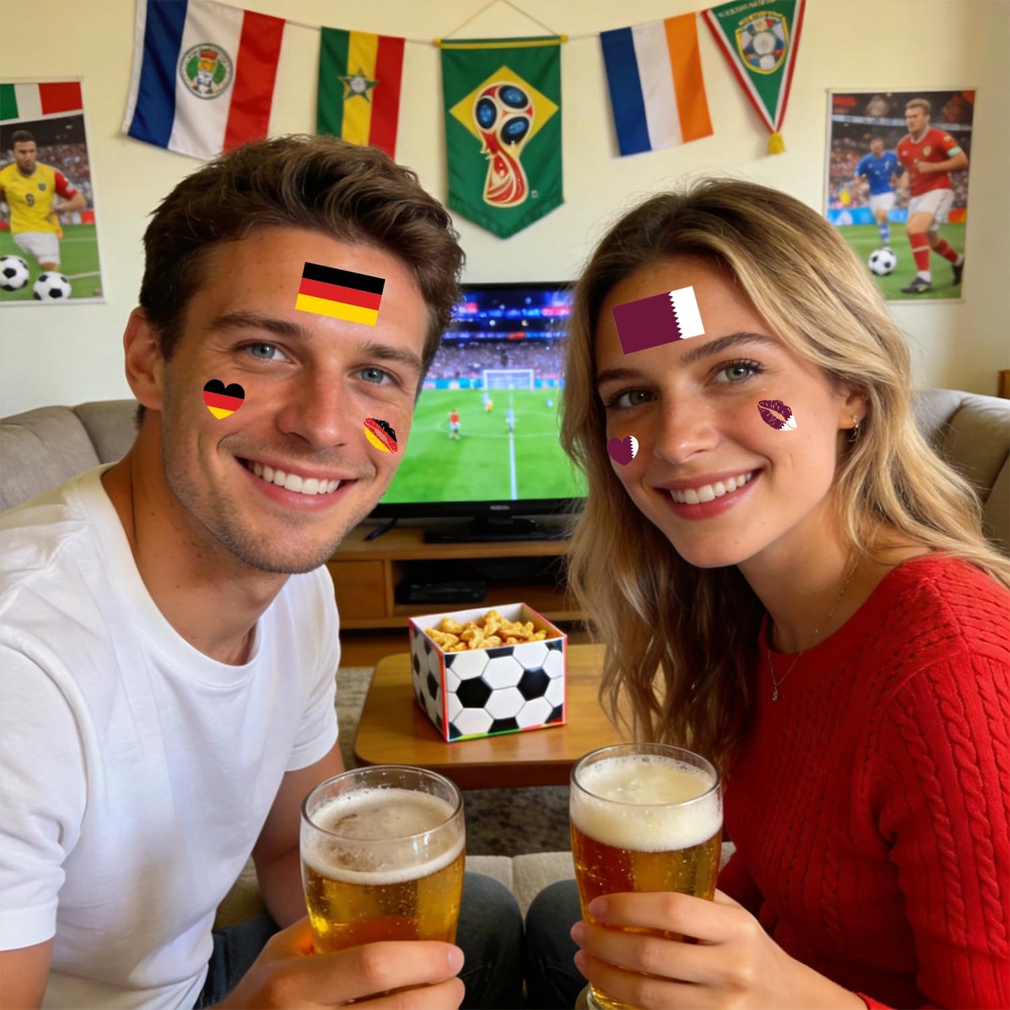 World Cup 2026 Soccer Tattoos, 10 Sheets Oil Painting Style，48sheets Temporary Tattoos Country Flag Face Stickers Waterproof National Flag Tattoos,Suitable for fans of all ages a total of 58 pieces
