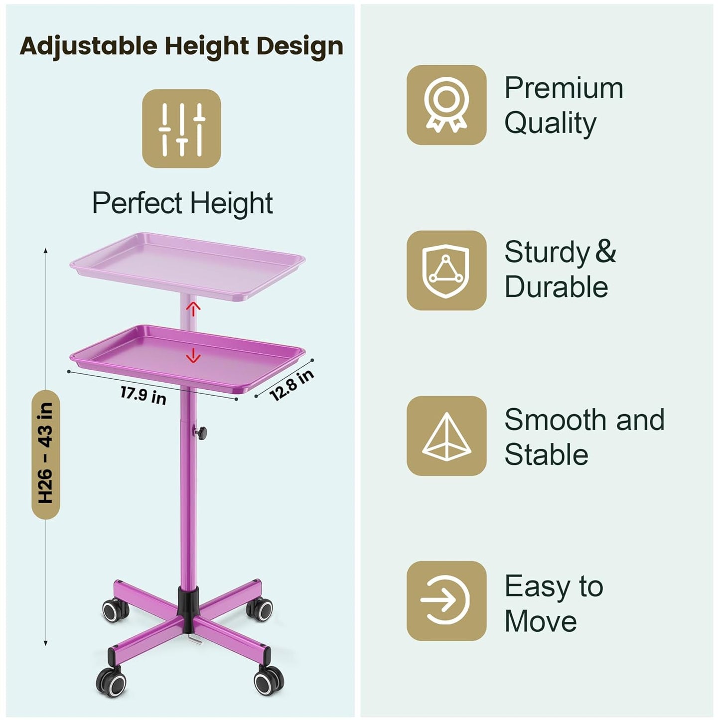 Tattoo Tray - Rolling Salon Cart with Wheels for Hair Stylists | Purple Color