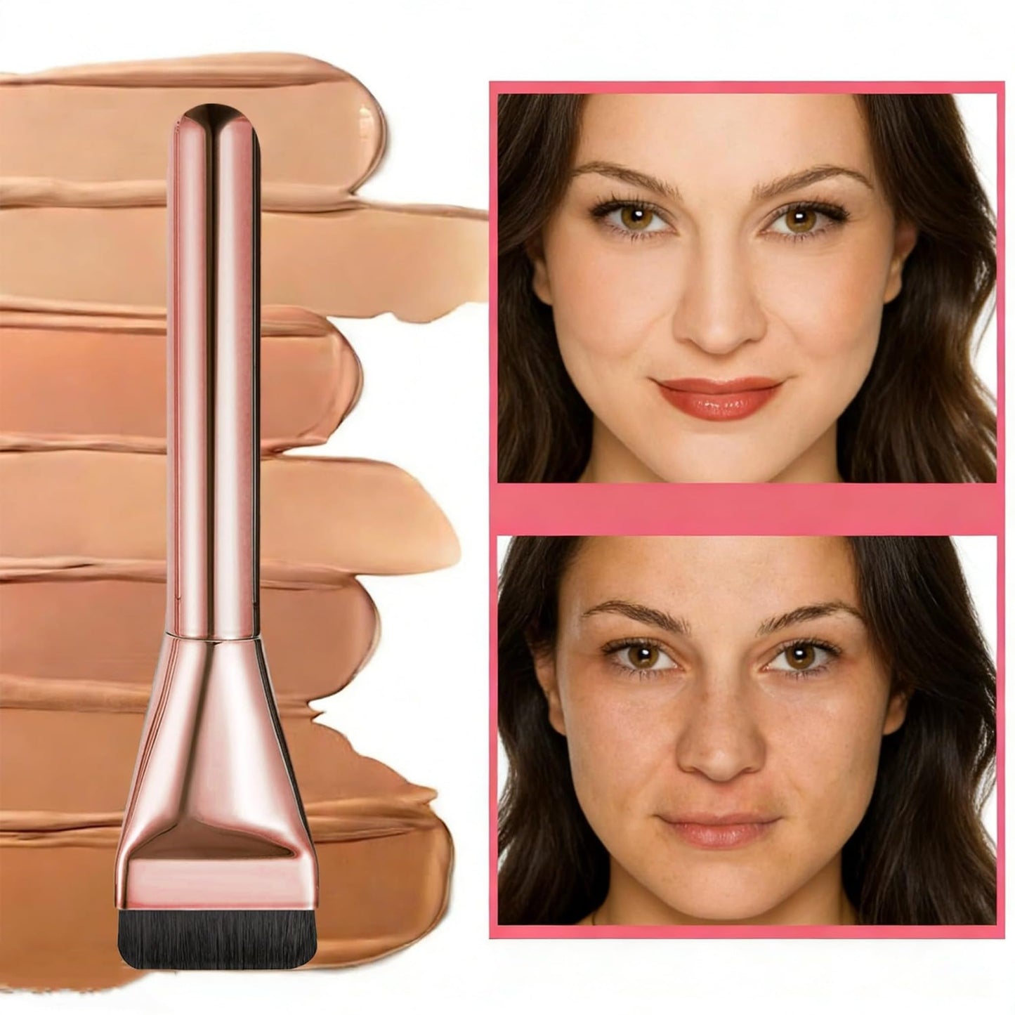 Foundation Makeup Brush with Mixing Palette and Spatula, 3-Piece Cosmetic Tool Set, Pink