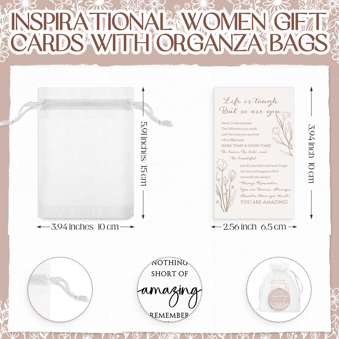 CroBlissful Inspirational Gifts for Women Bulk Wildflower Compact Mirror Makeup Purse Double Sided Folding Mirror Inspirational Gift Cards with Bag for Women(12 Set,Classic)