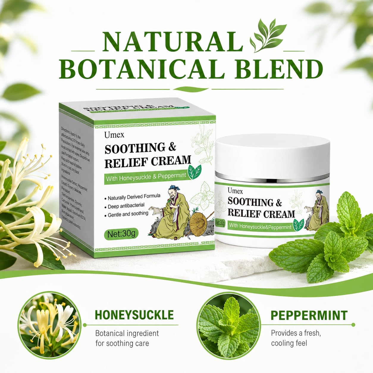 Hydrating Body Cream for Dry, Sensitive Skin - Moisturizing Lotion with Honeysuckle & Mint | Soft & Smooth Finish