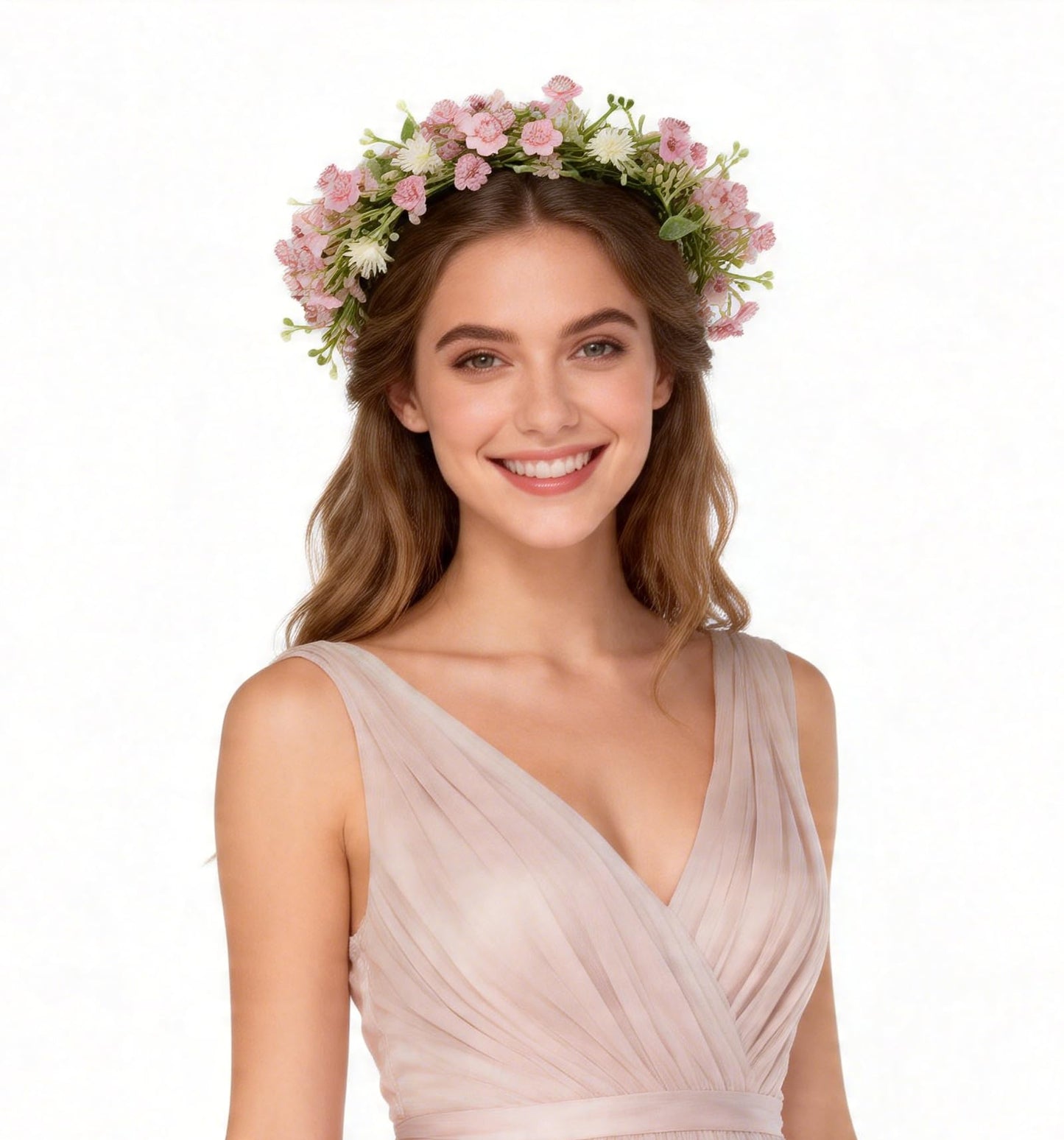 June Bloomy Bridal Flower Crown Women Rose Floral Headband Maternity Photo Prop(B-Pink)